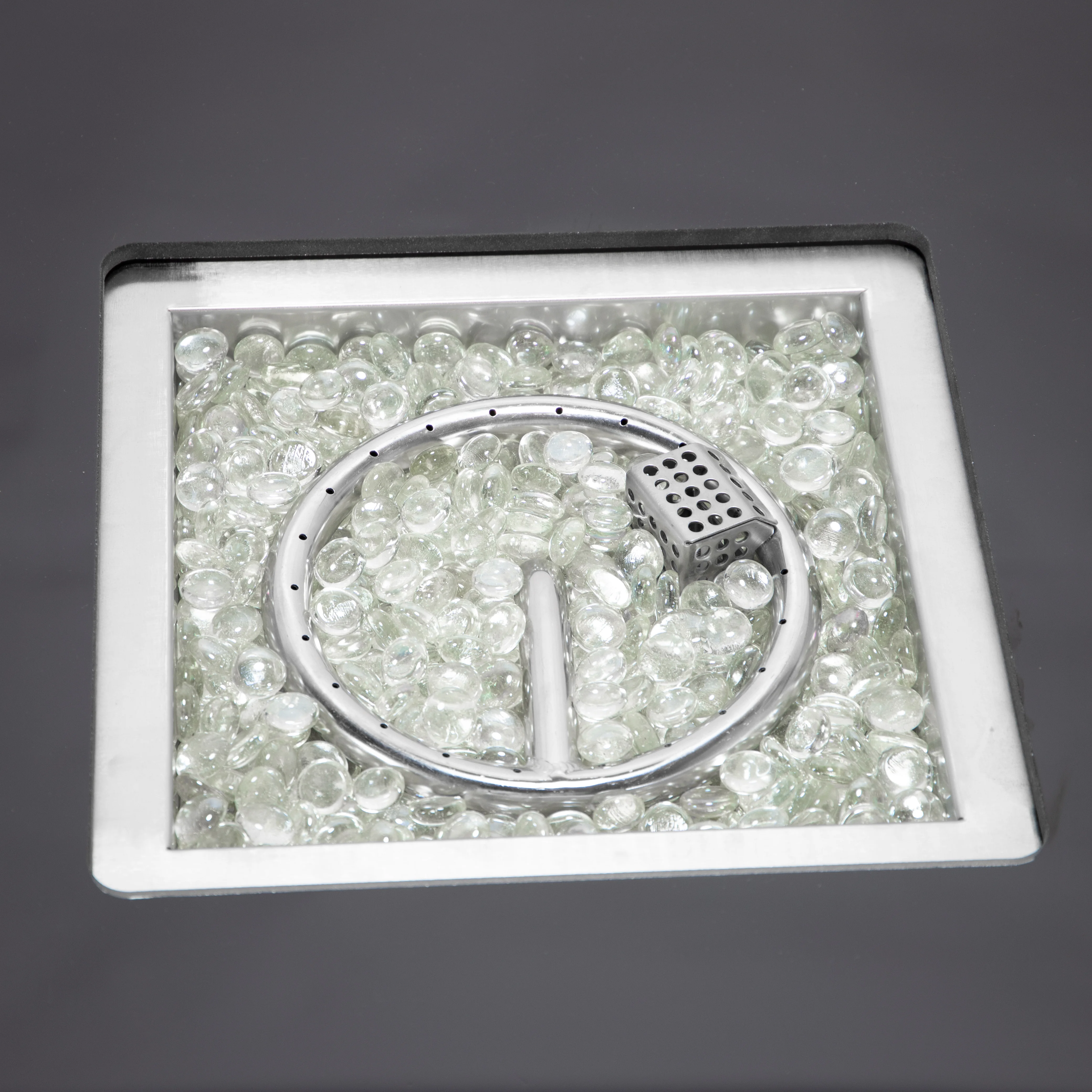 Walbrooke Outdoor Patio Aluminum Square Fire Pit Side Table with Lid and Fire Glass for Patio and Backyard Garden