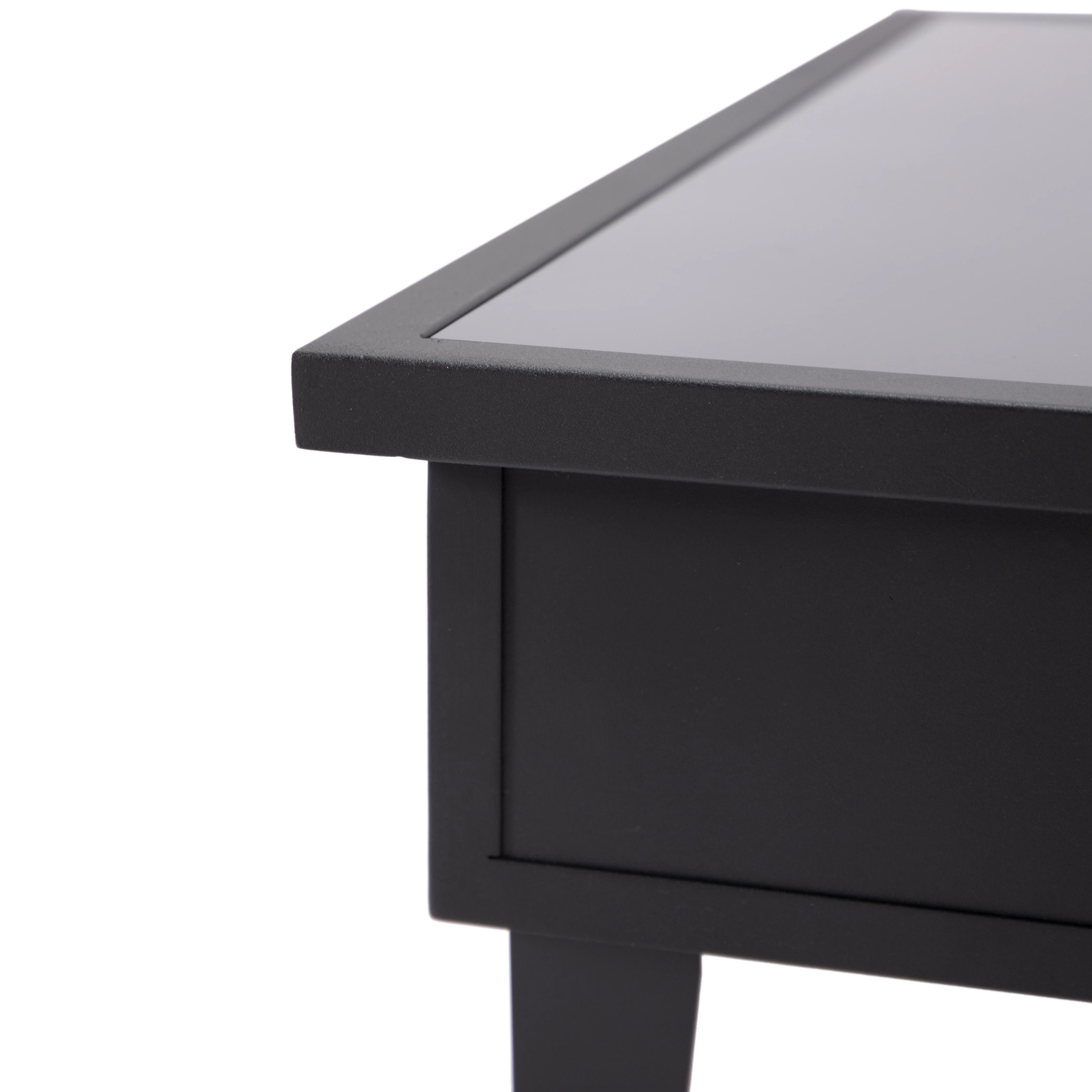 Walbrooke Outdoor Patio Aluminum Square Fire Pit Side Table with Lid and Fire Glass for Patio and Backyard Garden