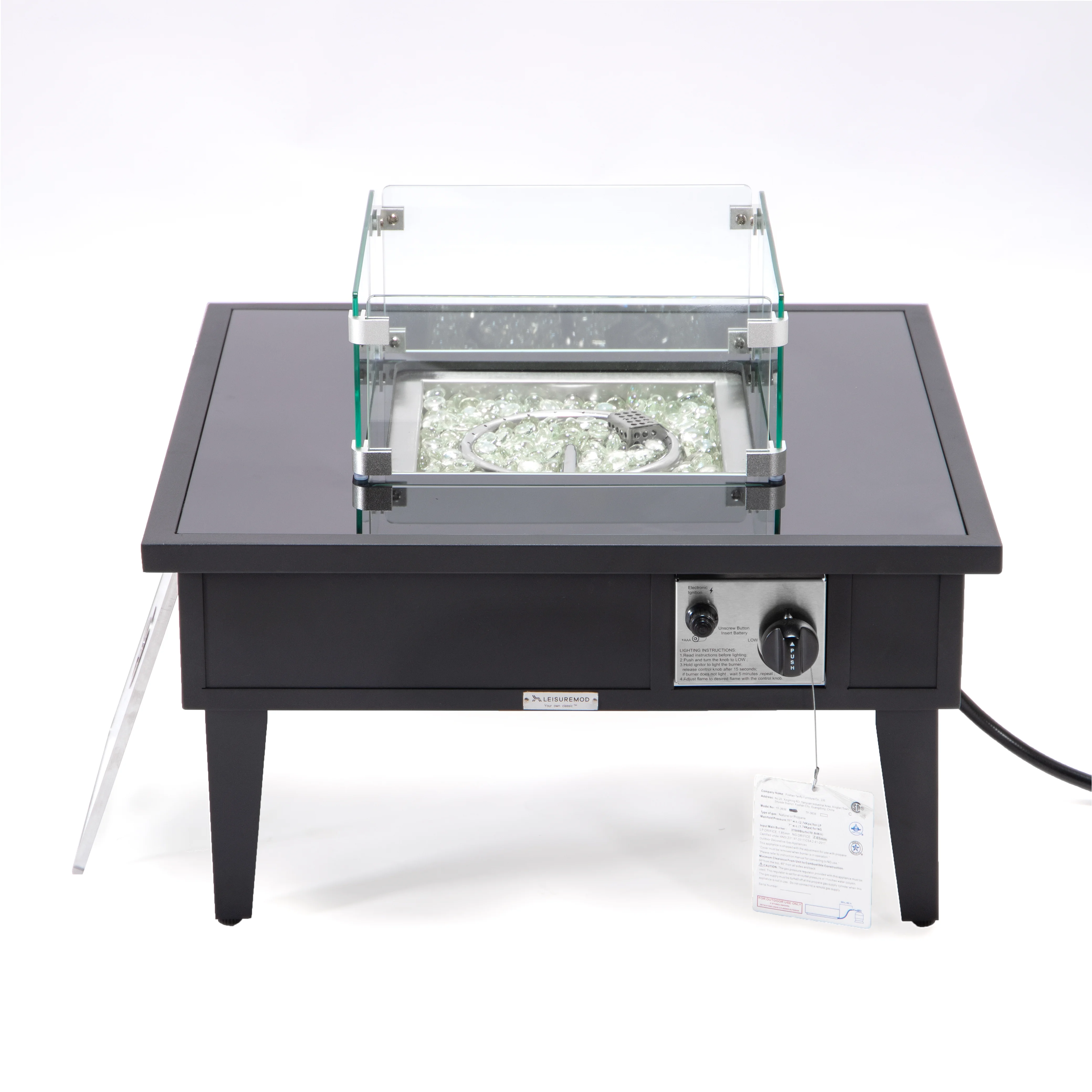 Walbrooke Outdoor Patio Aluminum Square Fire Pit Side Table with Lid and Fire Glass for Patio and Backyard Garden