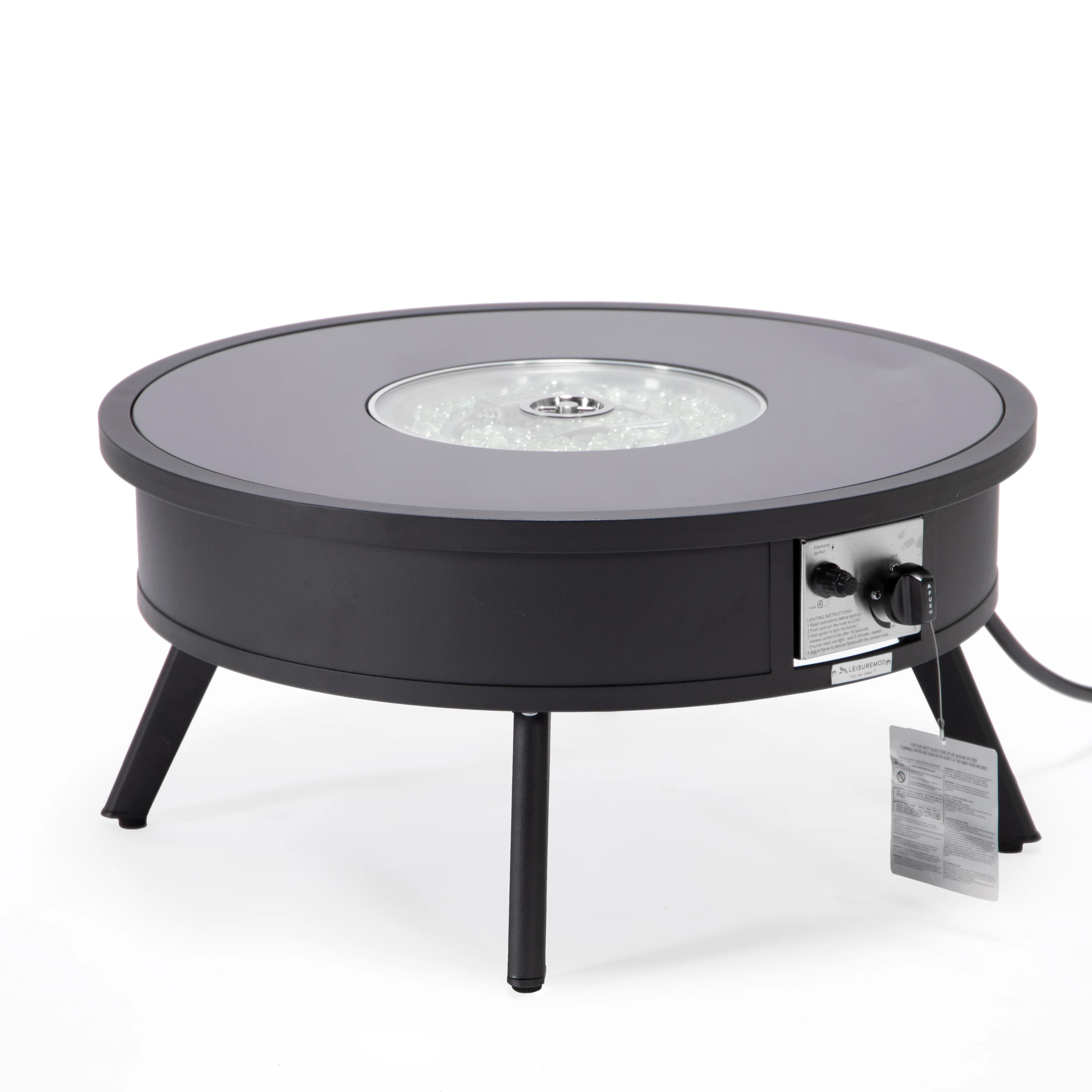 Walbrooke Outdoor Patio Aluminum Round Fire Pit Side Table with Lid and Fire Glass for Patio and Backyard Garden