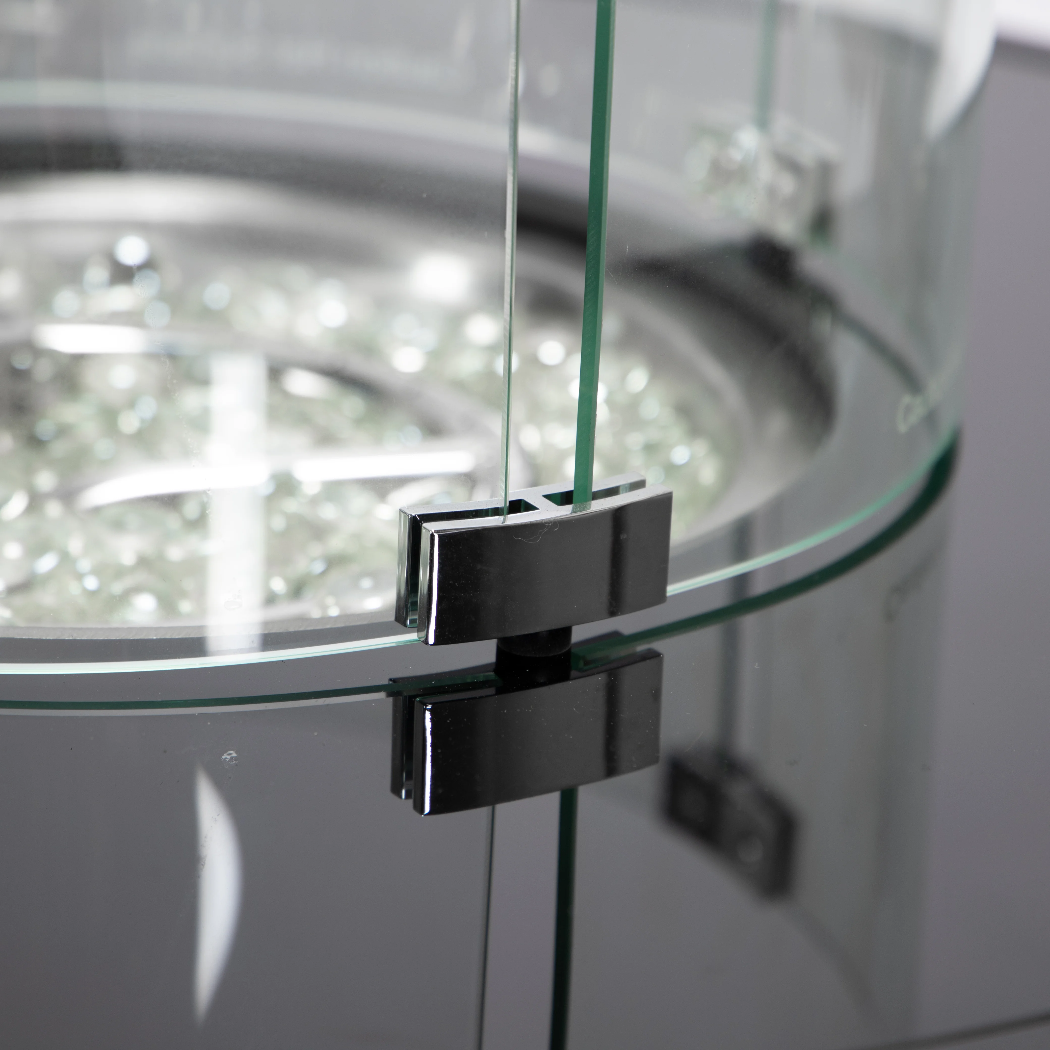 Walbrooke Outdoor Patio Aluminum Round Fire Pit Side Table with Lid and Fire Glass for Patio and Backyard Garden