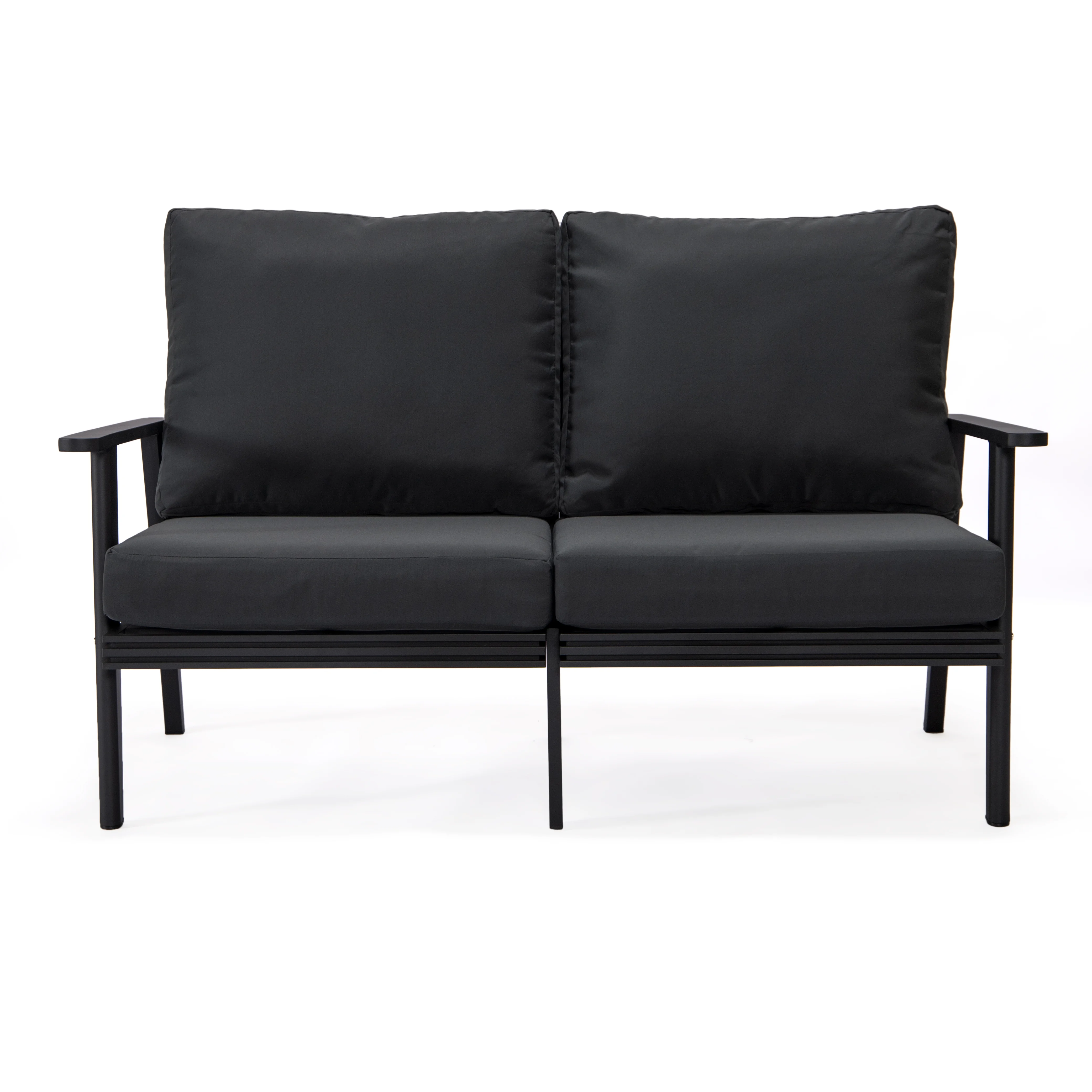 Walbrooke Modern Outdoor Patio Loveseat with Black Aluminum Frame and Removable Cushions For Patio and Backyard Garden