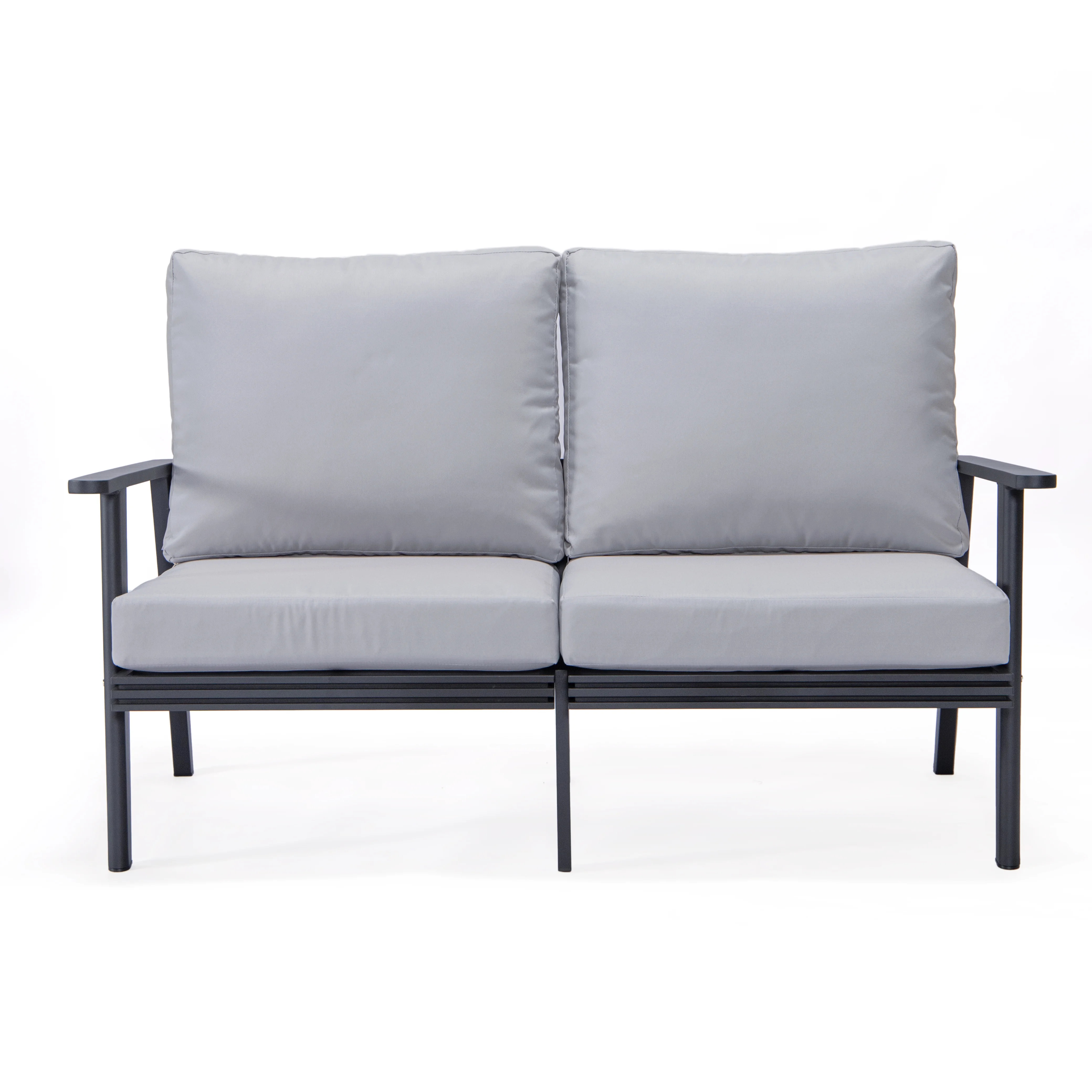 Walbrooke Modern Outdoor Patio Loveseat with Black Aluminum Frame and Removable Cushions For Patio and Backyard Garden