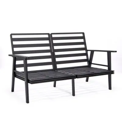 Walbrooke Modern Outdoor Patio Loveseat with Black Aluminum Frame and Removable Cushions For Patio and Backyard Garden