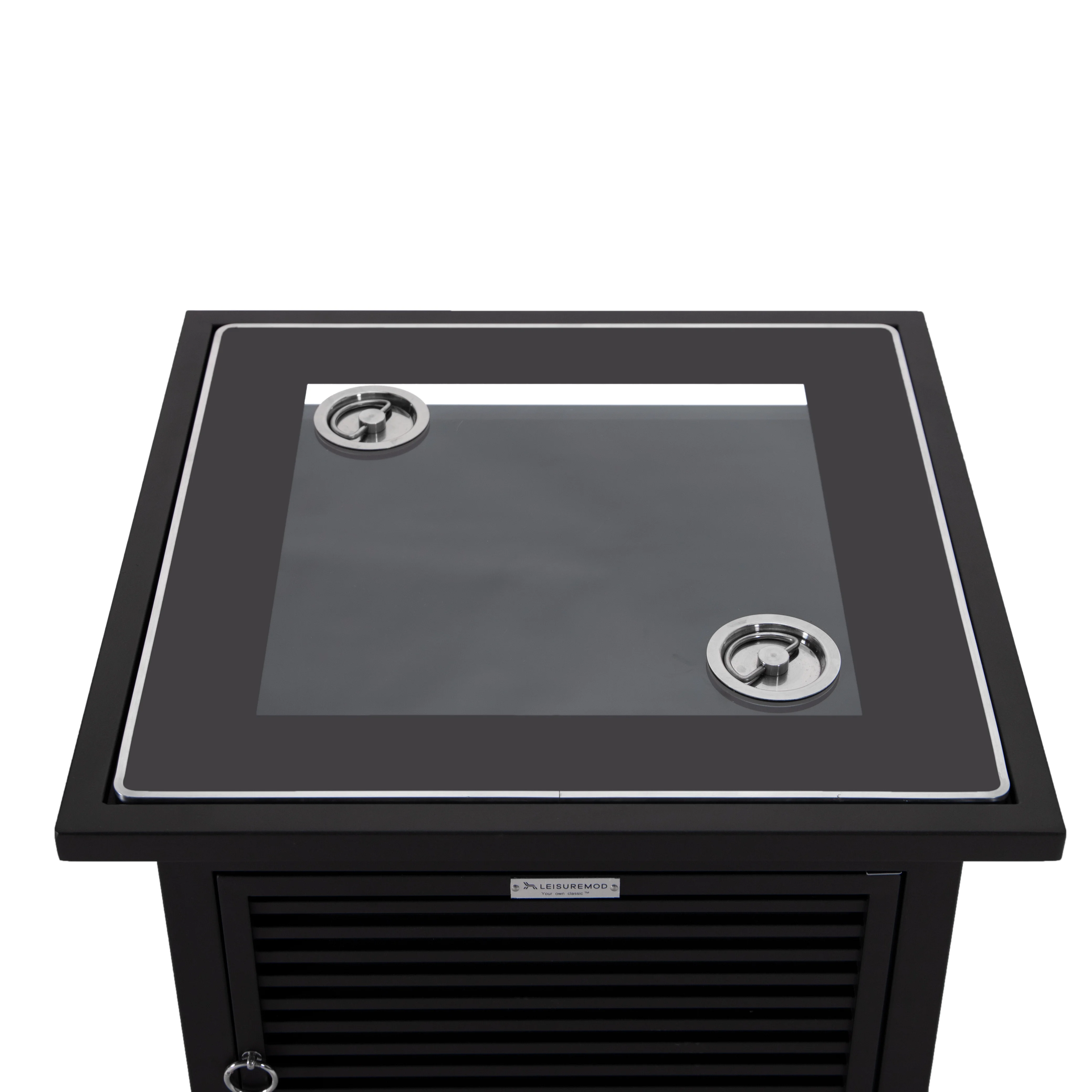 Walbrooke Patio Square Fire Pit and Tank Holder with Slats Design in Black