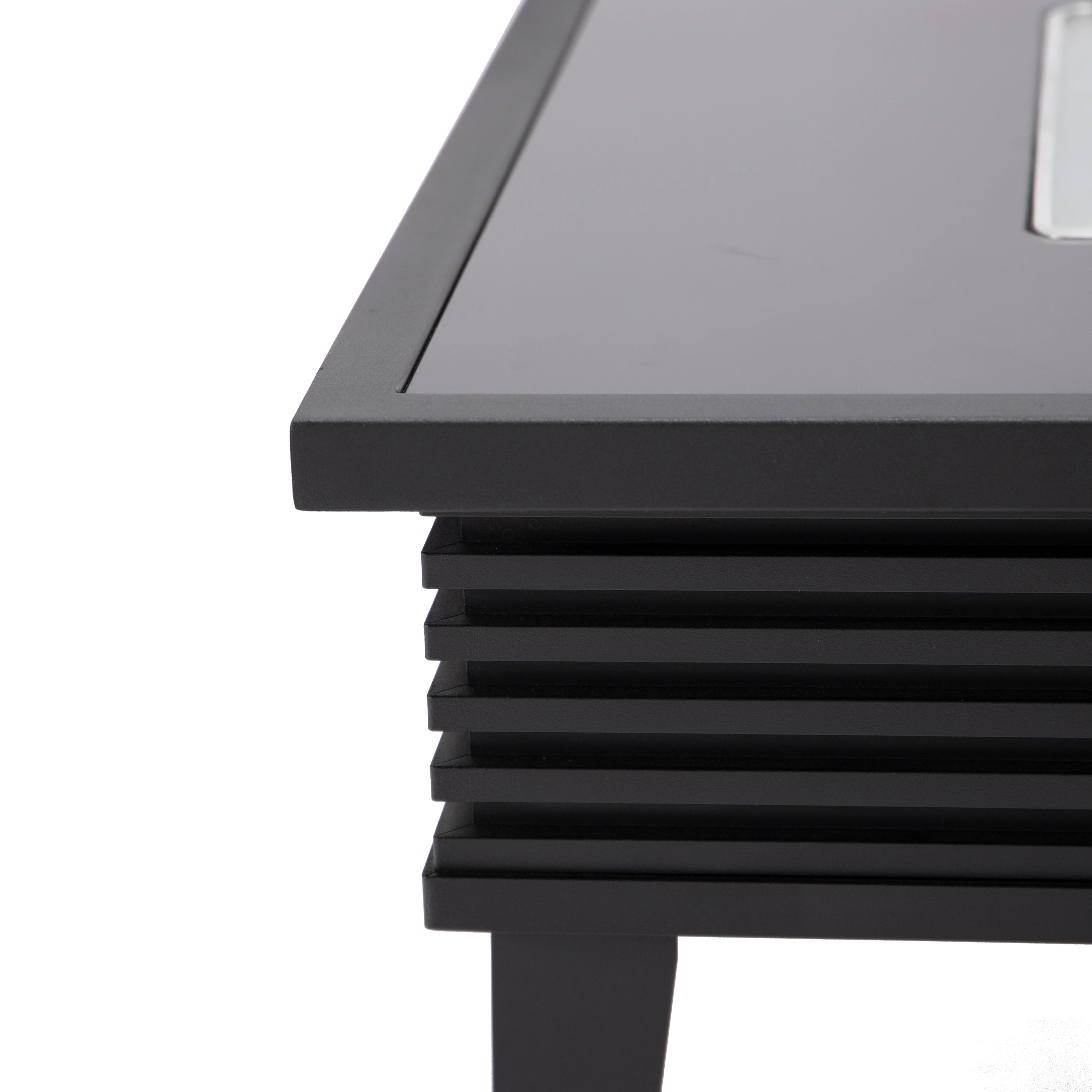 Walbrooke Outdoor Patio Aluminum Square Slats Design Fire Pit Side Table with Lid and Fire Glass for Patio and Backyard Garden