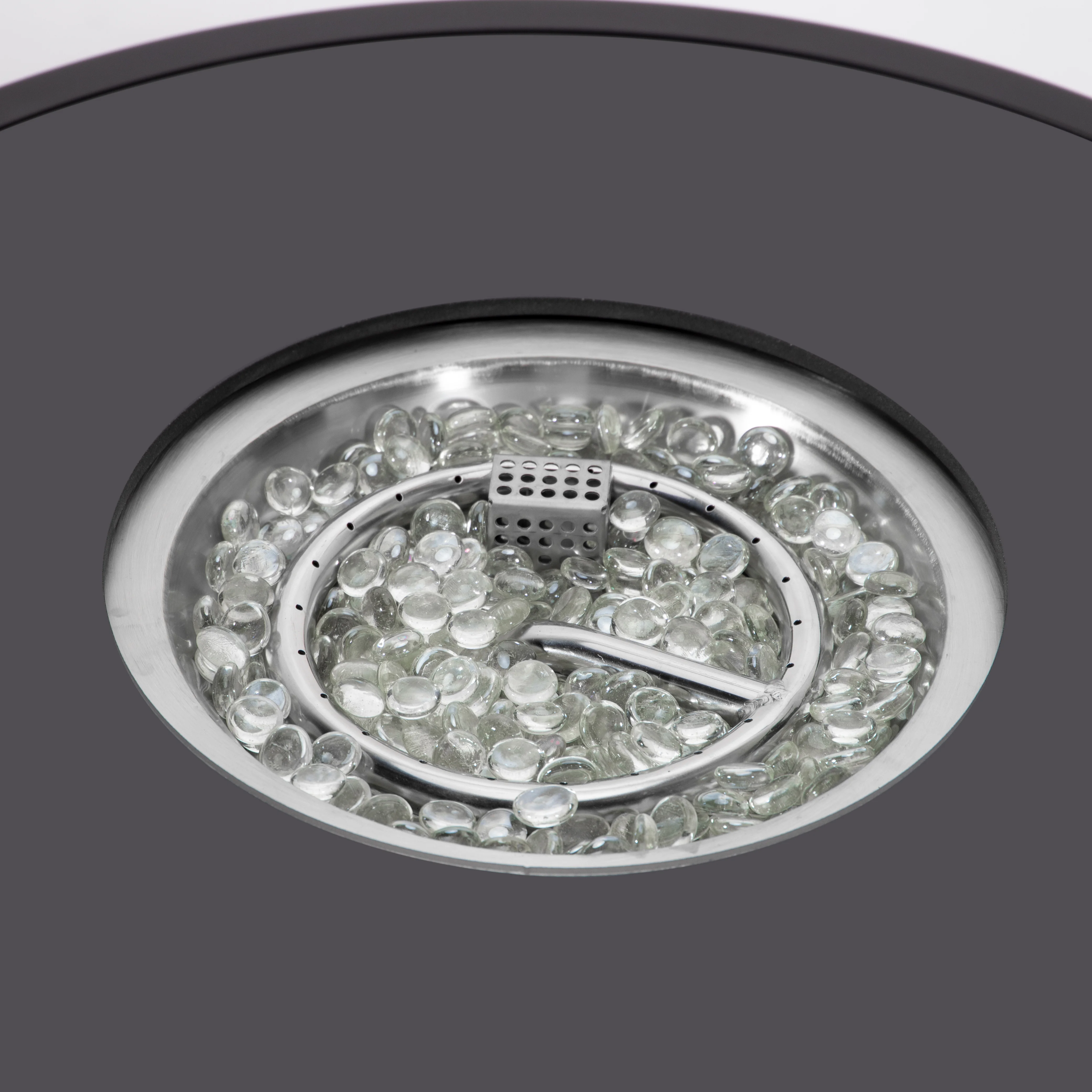 Walbrooke Outdoor Patio Aluminum Round Slats Design Fire Pit Side Table with Lid and Fire Glass for Patio and Backyard Garden