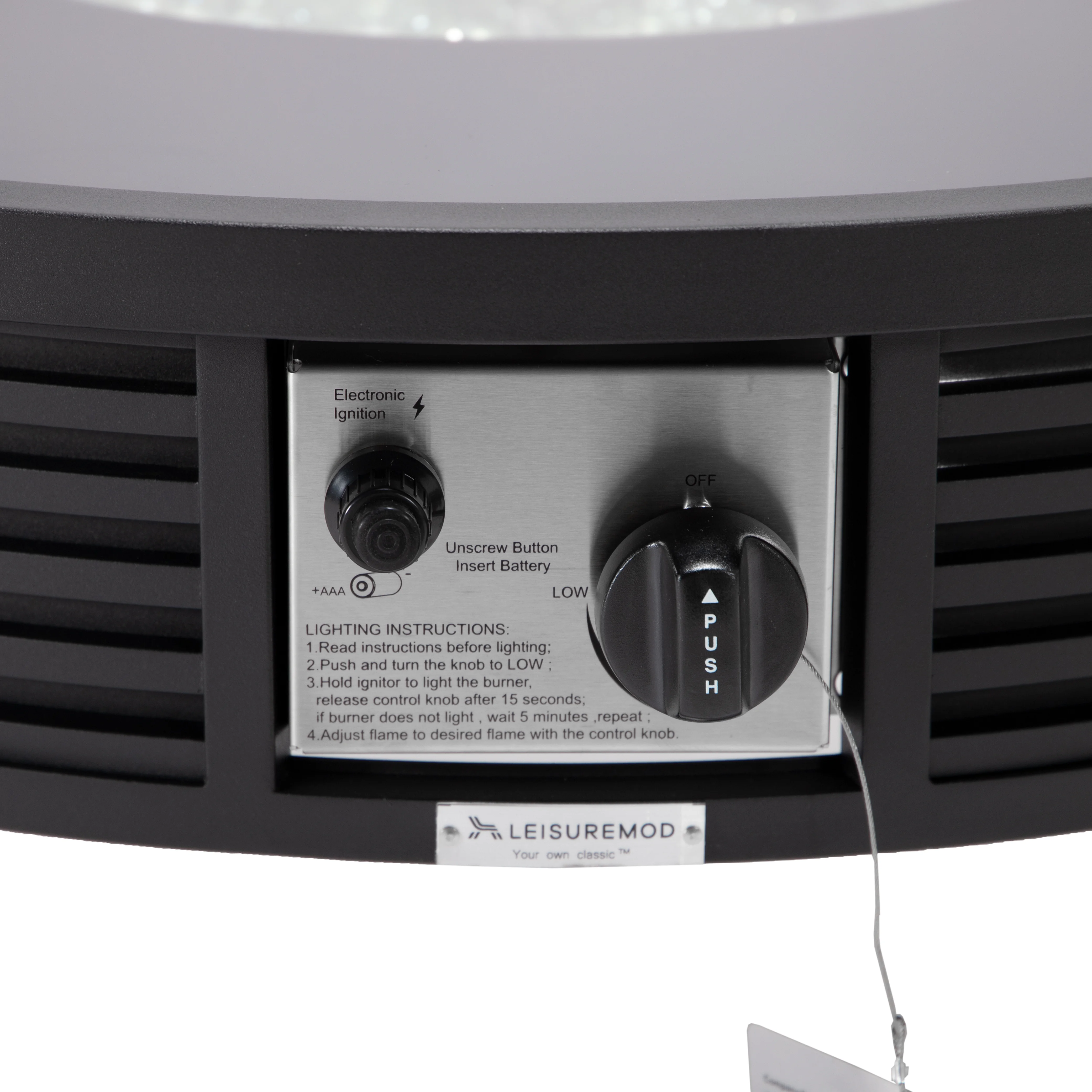 Walbrooke Outdoor Patio Aluminum Round Slats Design Fire Pit Side Table with Lid and Fire Glass for Patio and Backyard Garden