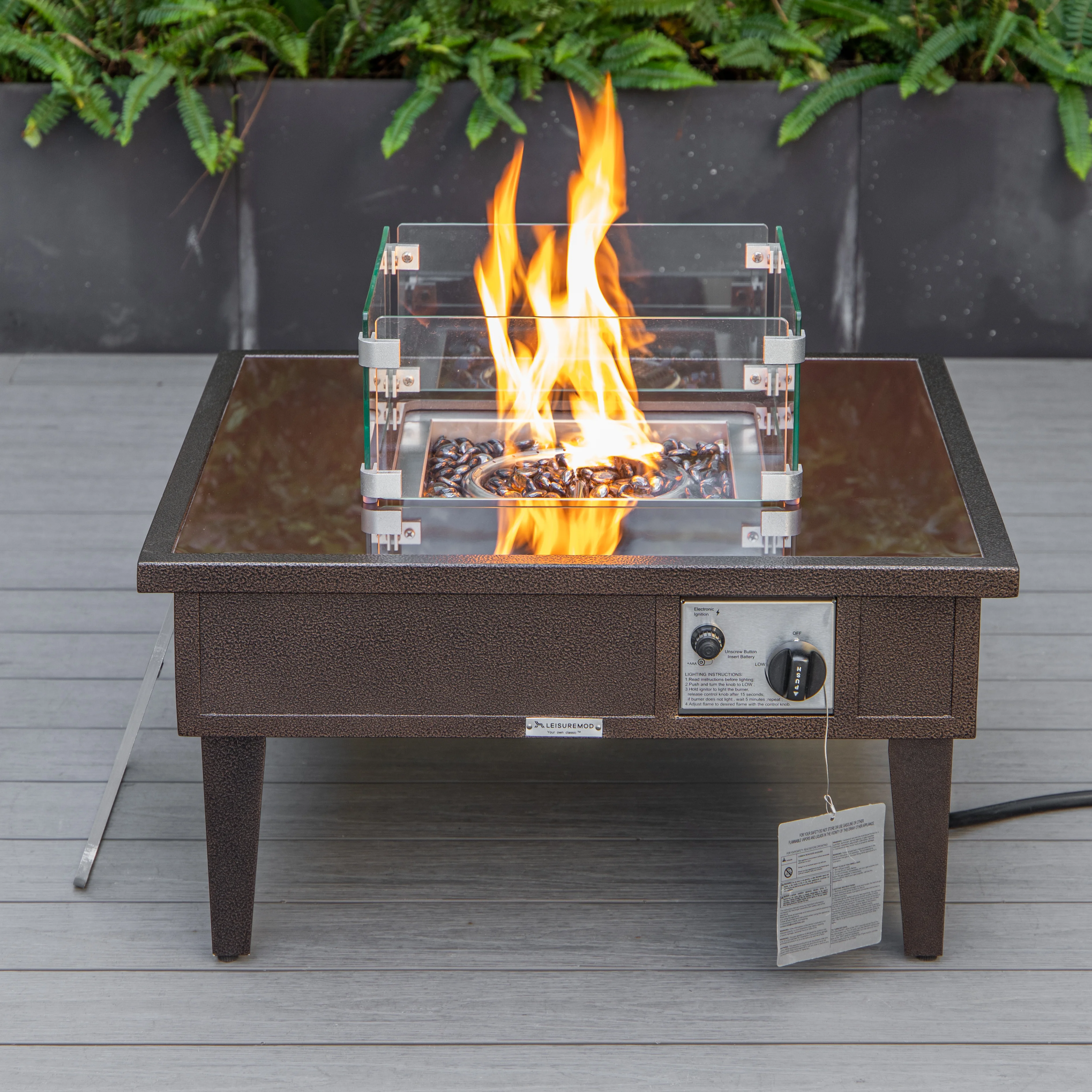 Walbrooke Patio Square Fire Pit and Tank Holder in Brown