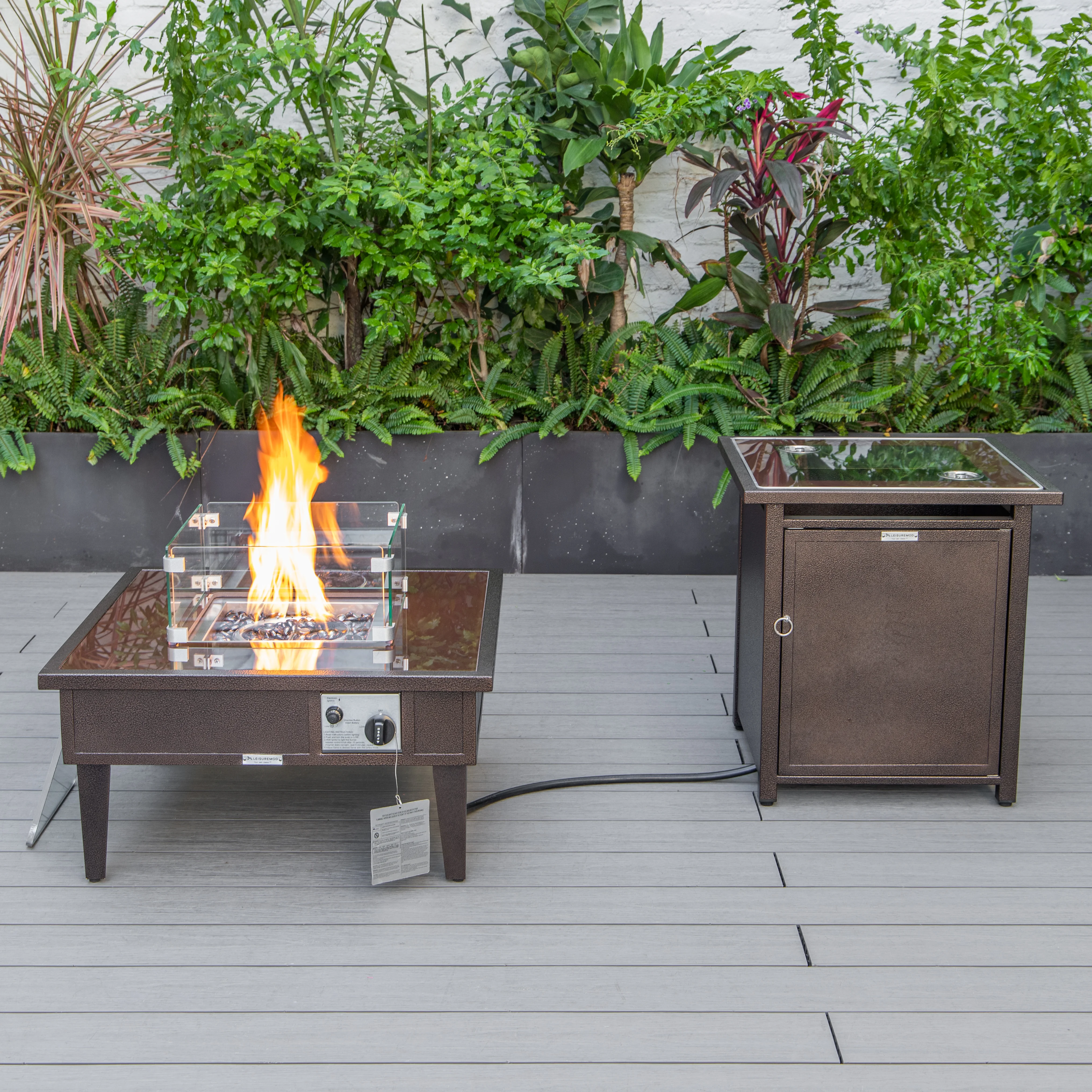 Walbrooke Patio Square Fire Pit and Tank Holder in Brown