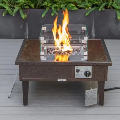 Walbrooke Outdoor Patio Aluminum Square Fire Pit Side Table with Lid and Fire Glass for Patio and Backyard Garden