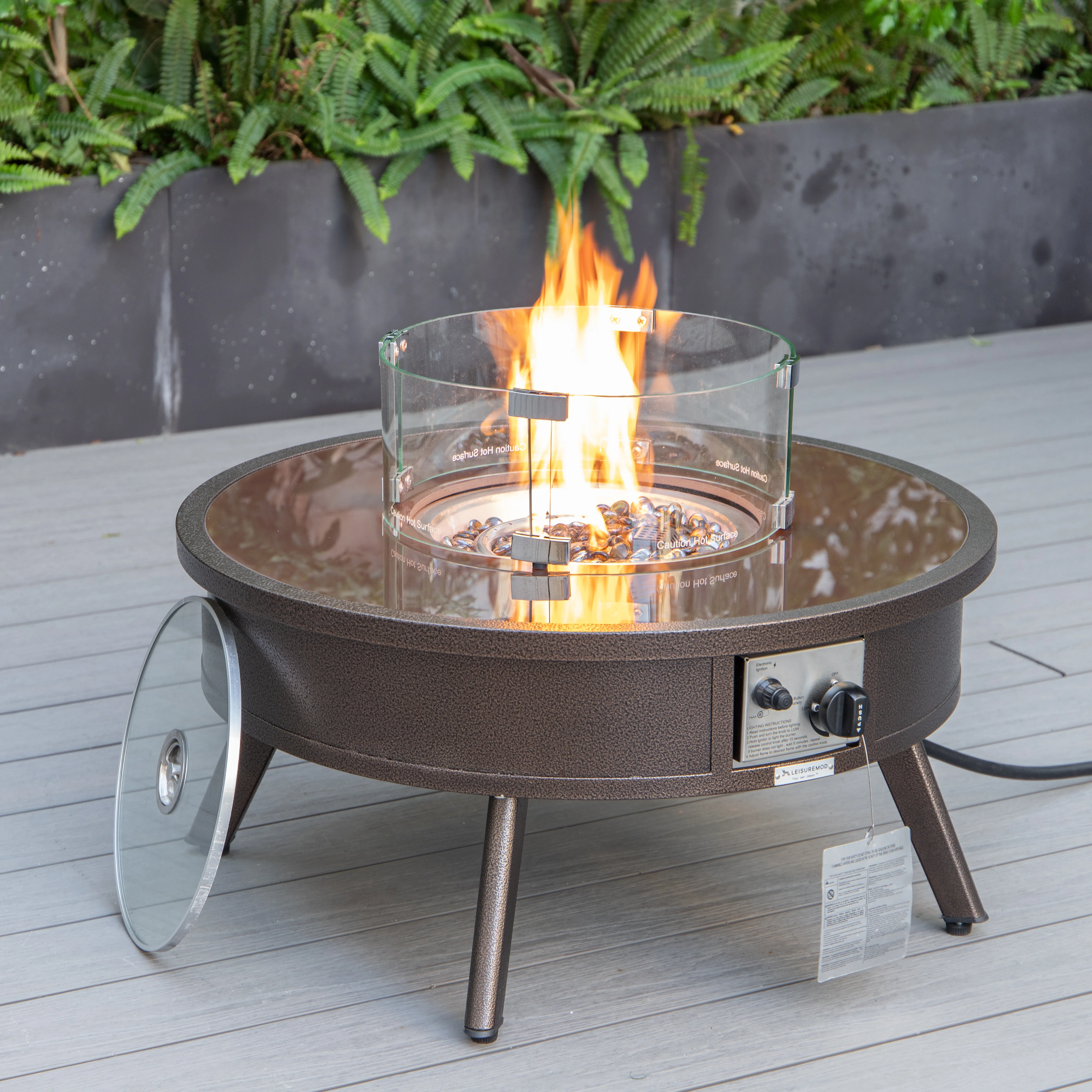 Walbrooke Patio Round Fire Pit and Tank Holder in Brown