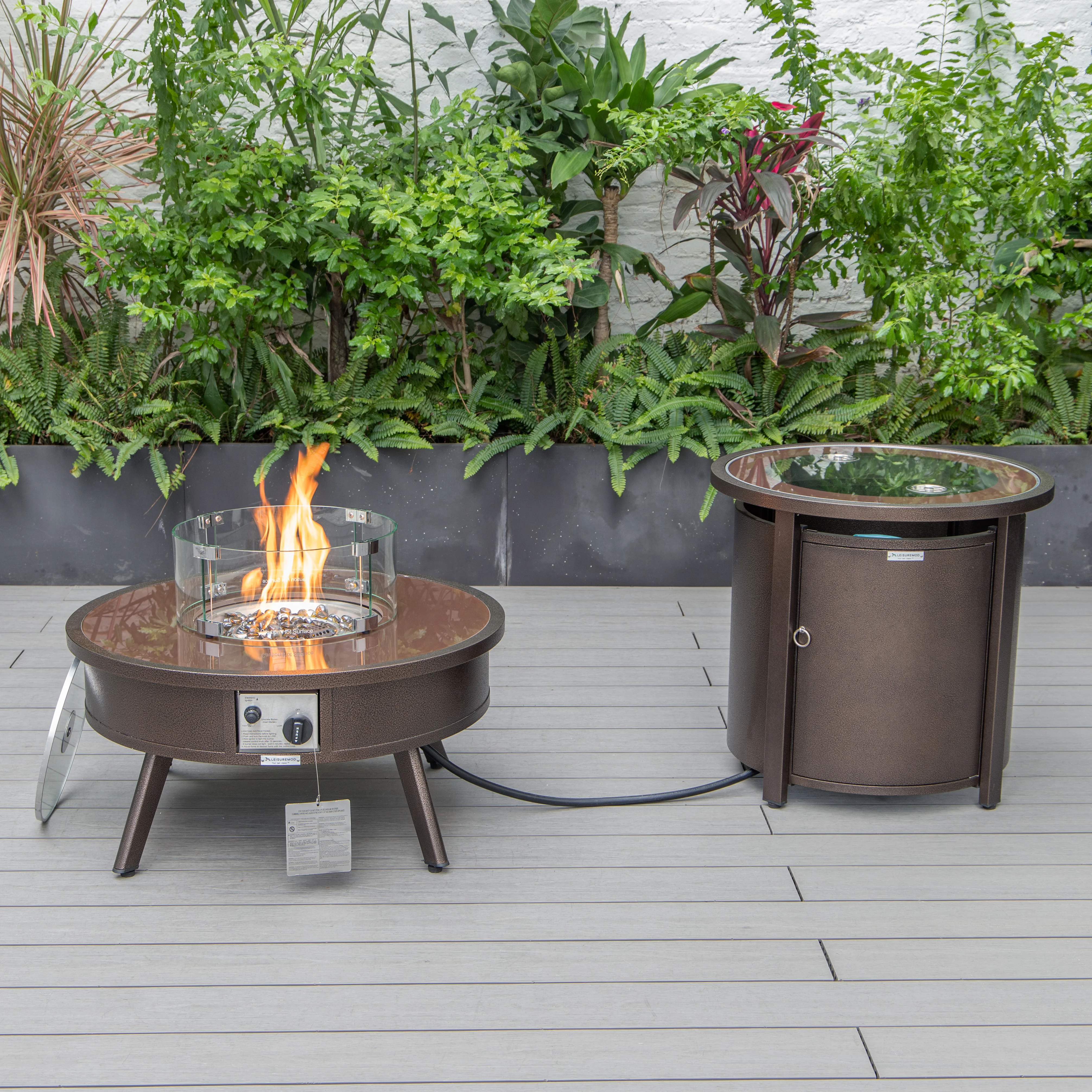 Walbrooke Patio Round Fire Pit and Tank Holder in Brown
