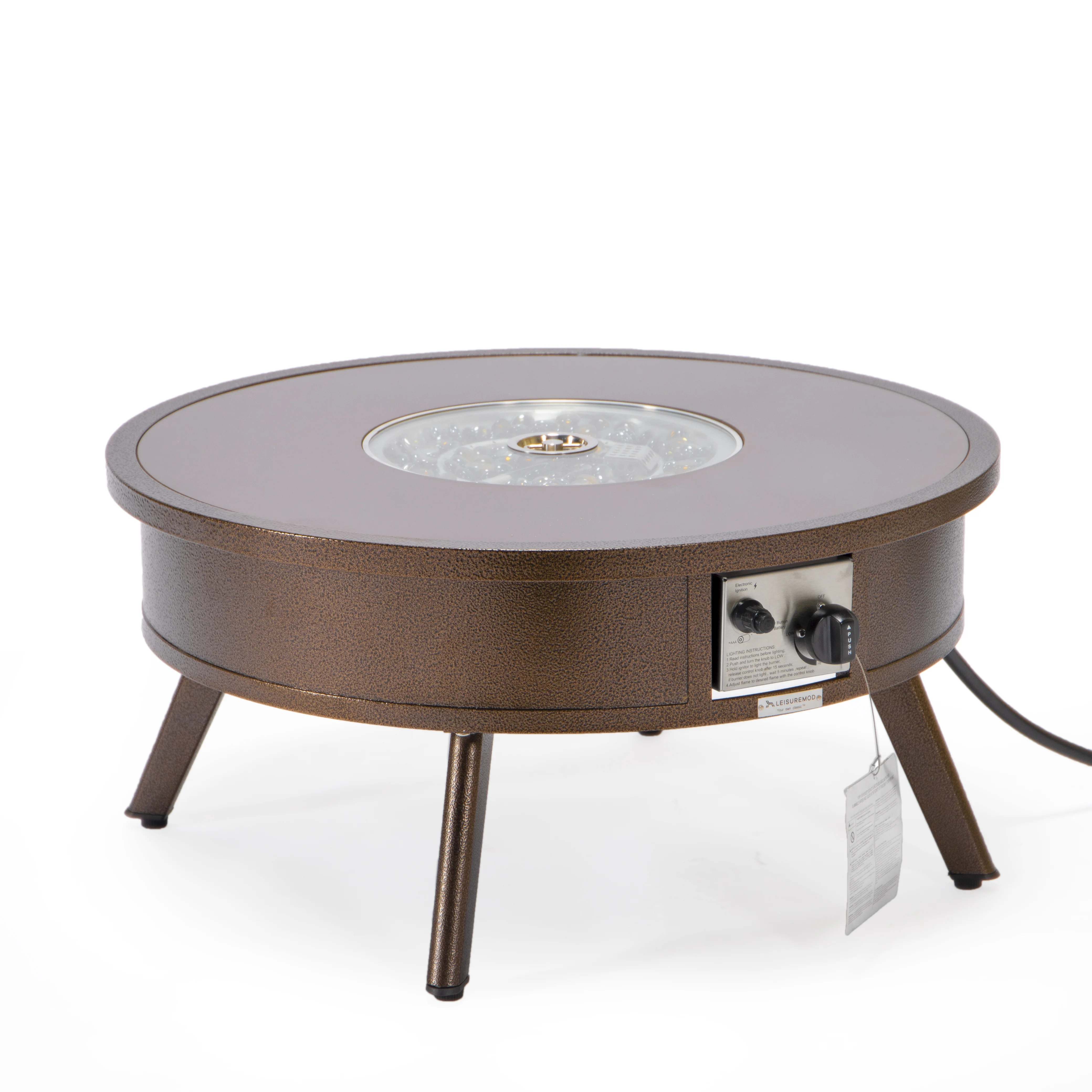 Walbrooke Outdoor Patio Aluminum Round Fire Pit Side Table with Lid and Fire Glass for Patio and Backyard Garden