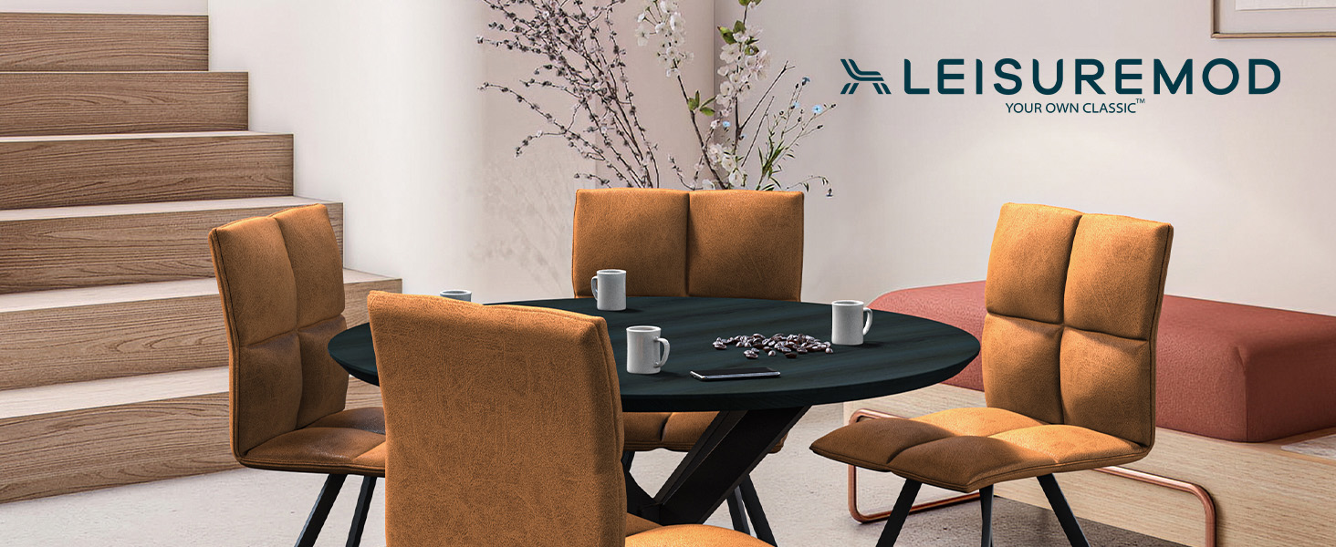 Wesley Modern Leather Dining Chair With Metal Legs