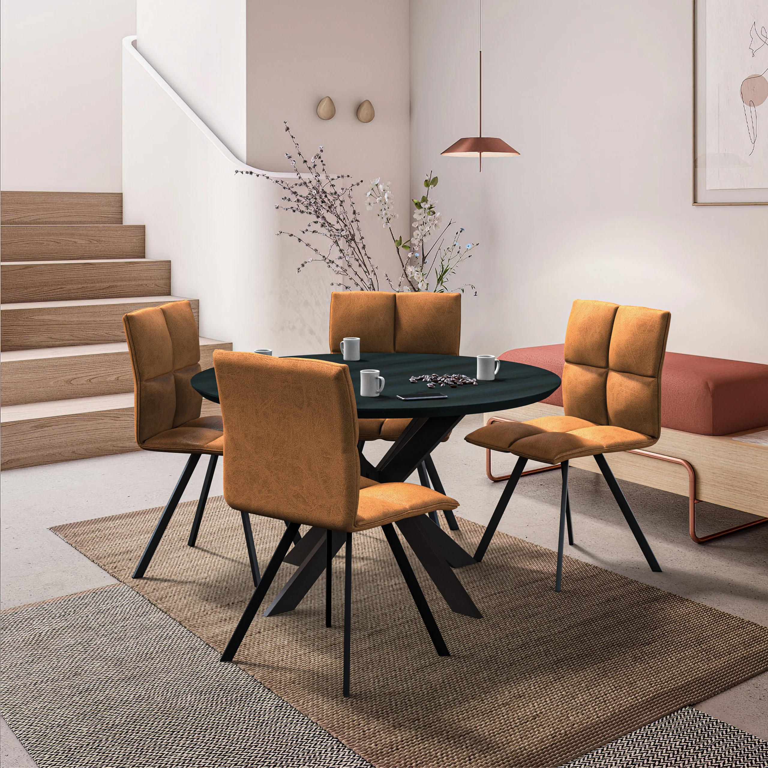 Wesley Modern Leather Dining Chair With Metal Legs