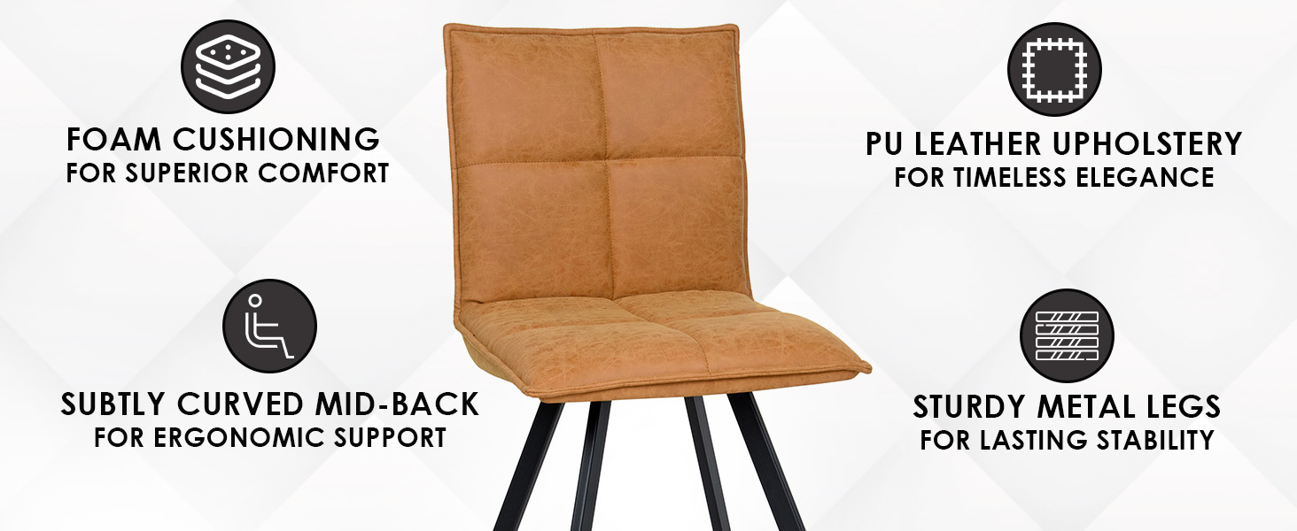 Wesley Modern Leather Dining Chair With Metal Legs