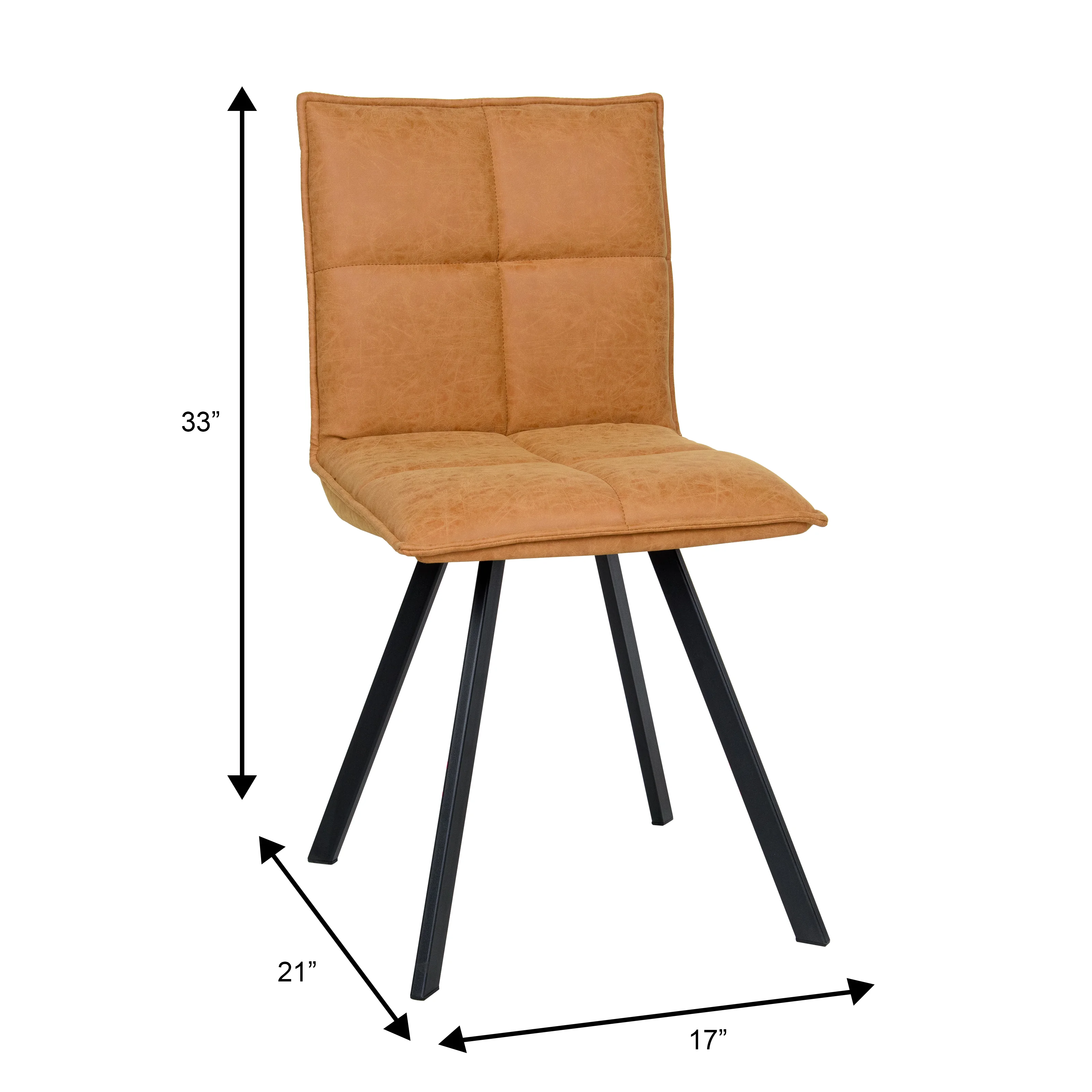 Bristol 5-Piece Dining Set with 36" Round Dining Table with Cognac Brown MDF Top and Black Base 4 Leather Dining Chairs in Light Brown