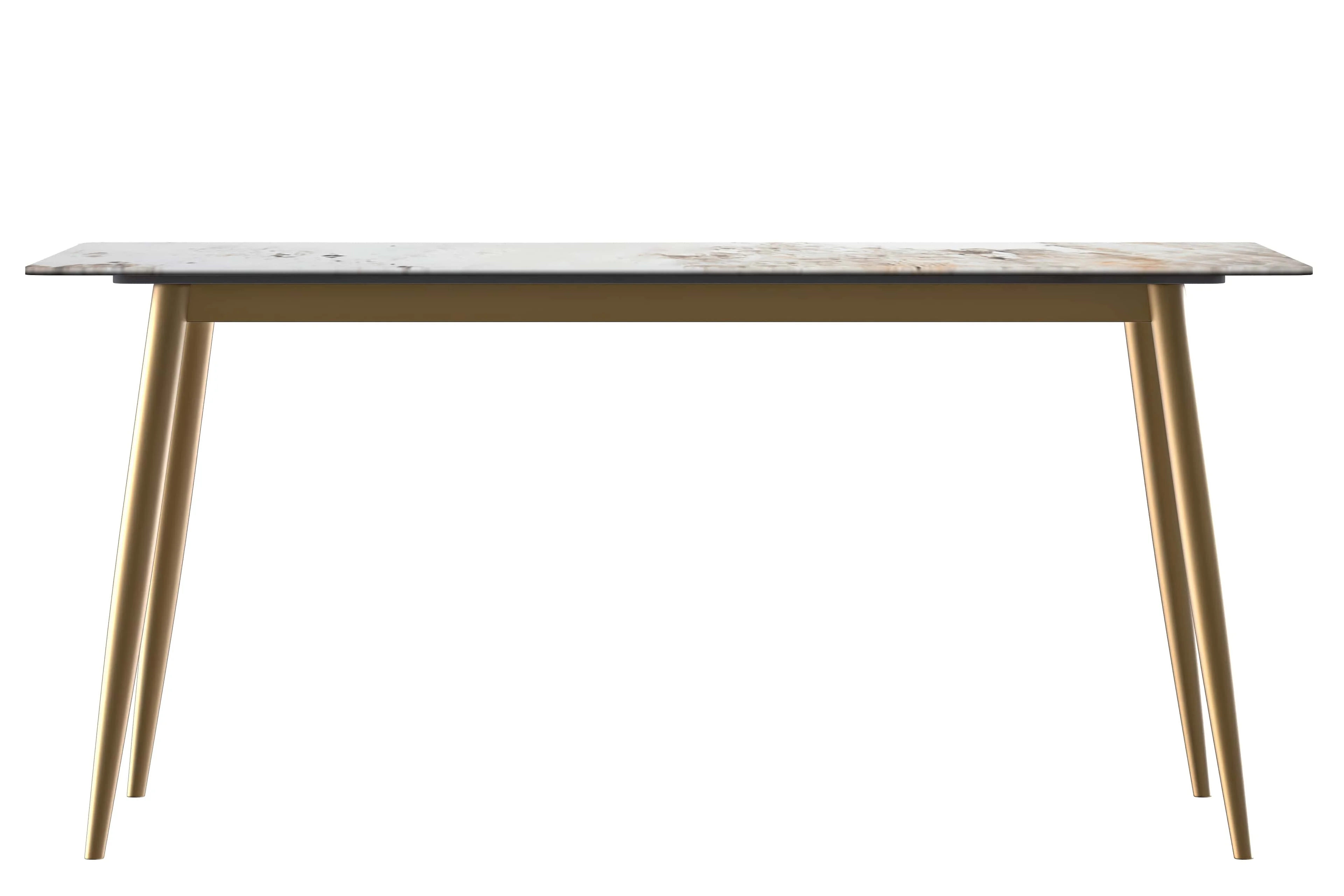 Zayle 5-Piece Dining Set with 55" Rectangular Dining Table in White Grey Sintered Stone Top and 4 Leather Dining Chairs in Cream