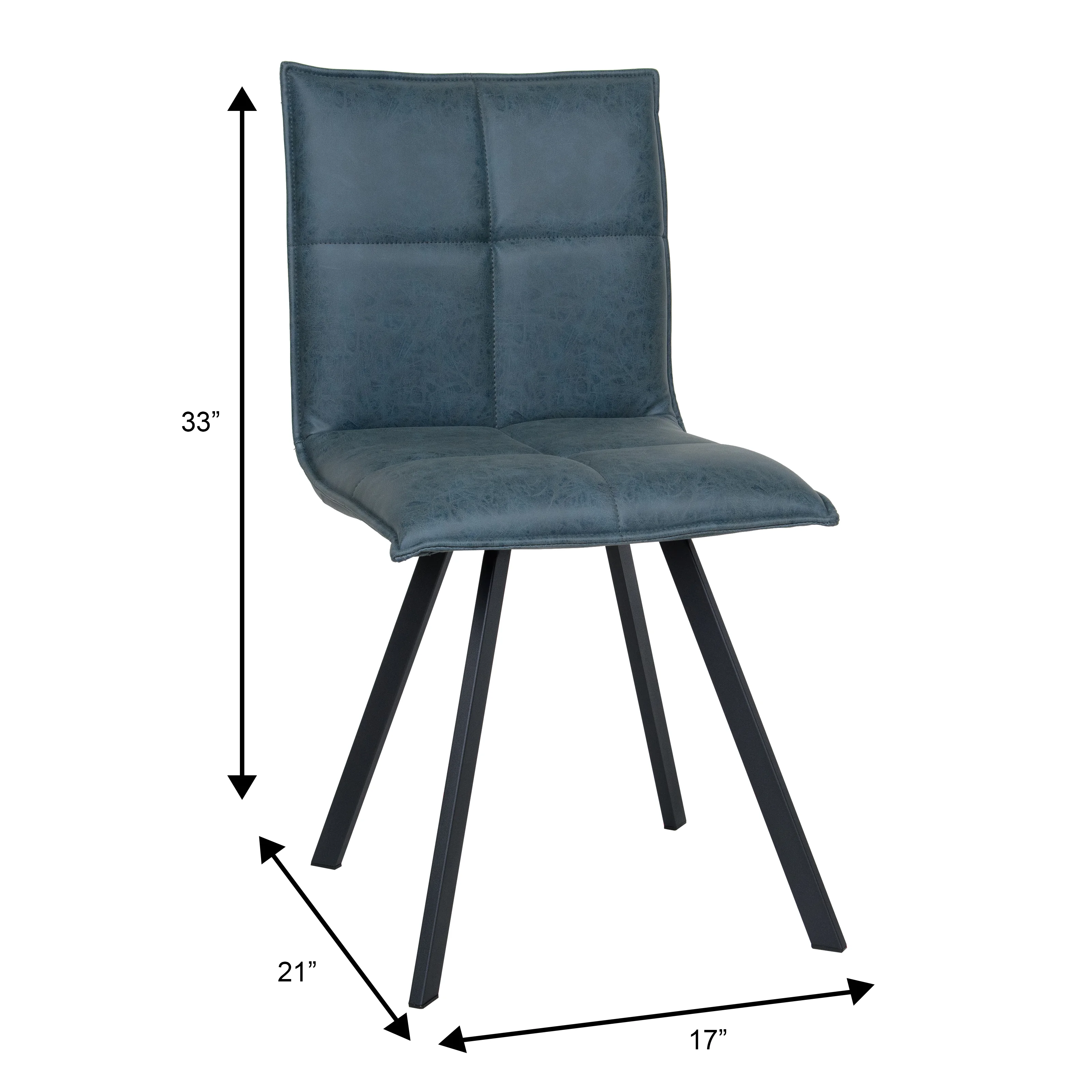 Verve 5-Piece Dining Set with 36" Round Dining Table in Black MDF Top and 4 Leather Dining Chairs in Peacock Blue