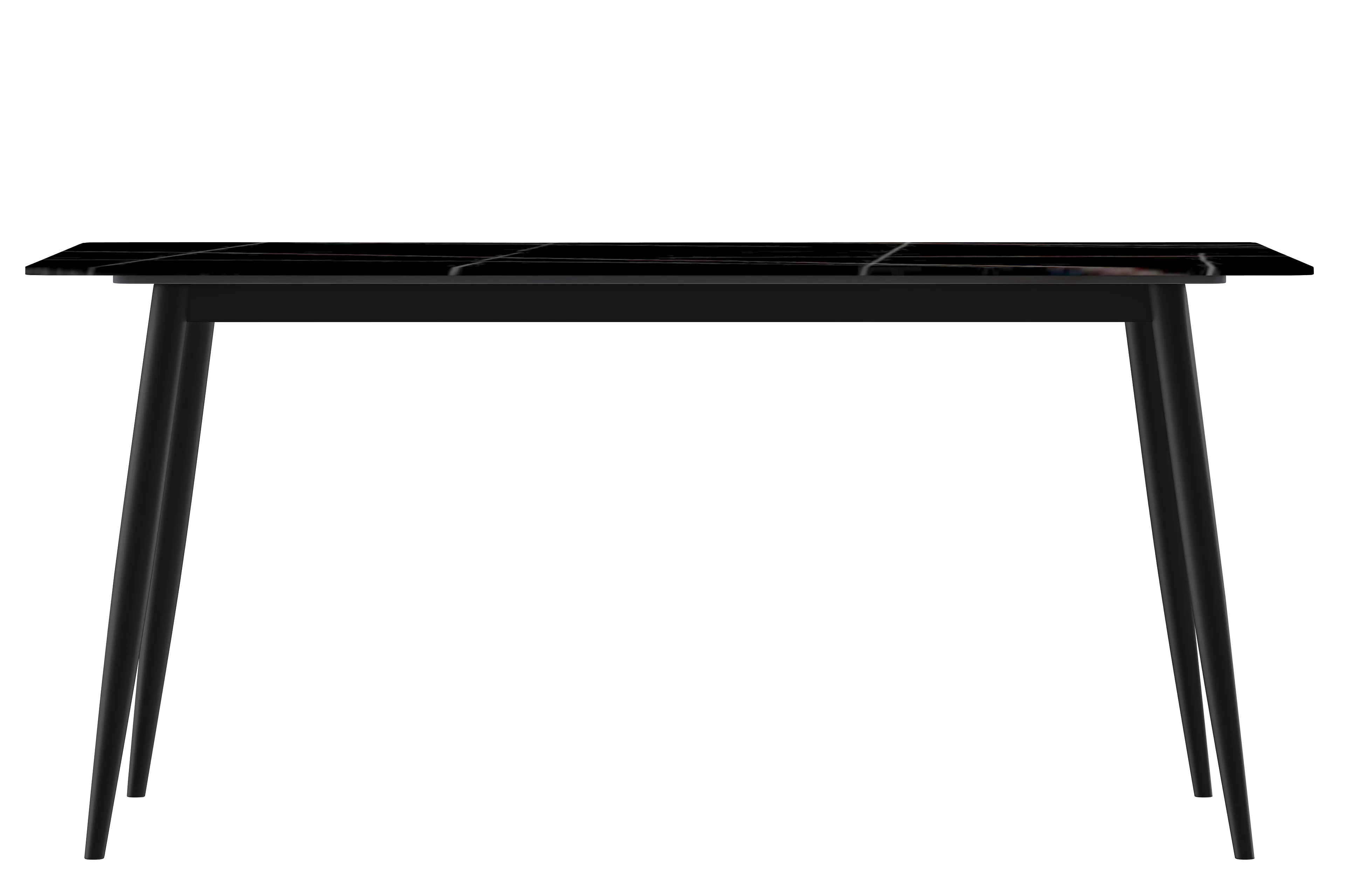 Zayle 5-Piece Dining Set with 55" Rectangular Dining Table in Black/Gold Sintered Stone Top and 4 Leather Dining Chairs in Grey