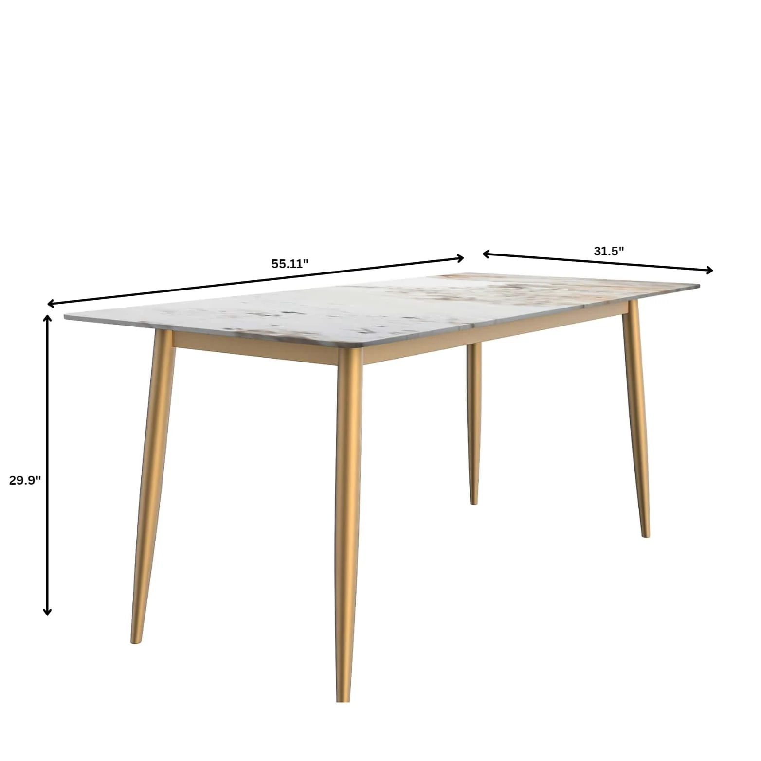 Zayle 5-Piece Dining Set with 55" Rectangular Dining Table in White Grey Sintered Stone Top and 4 Leather Dining Chairs in Peacock Blue