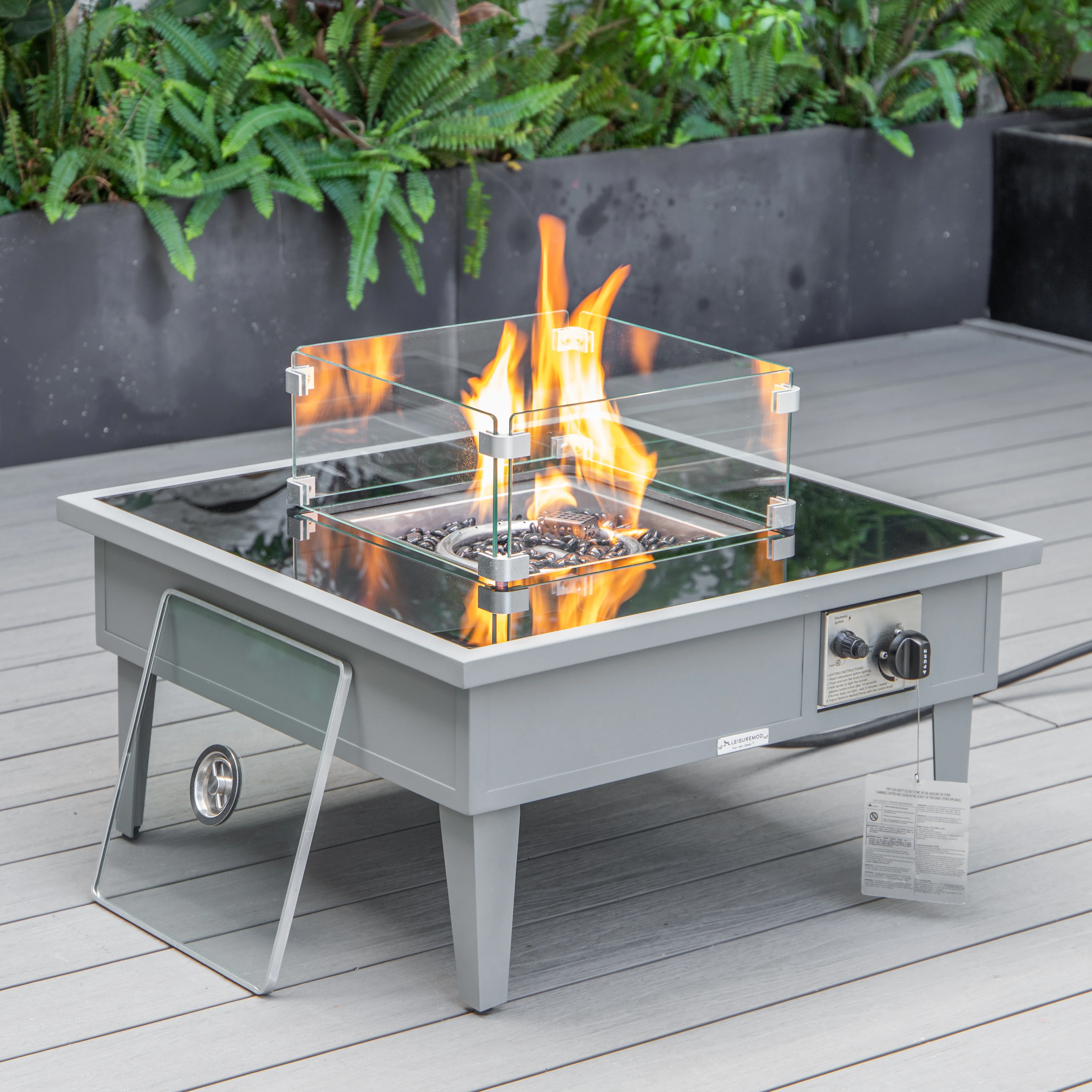 Walbrooke Patio Square Fire Pit and Tank Holder in Grey
