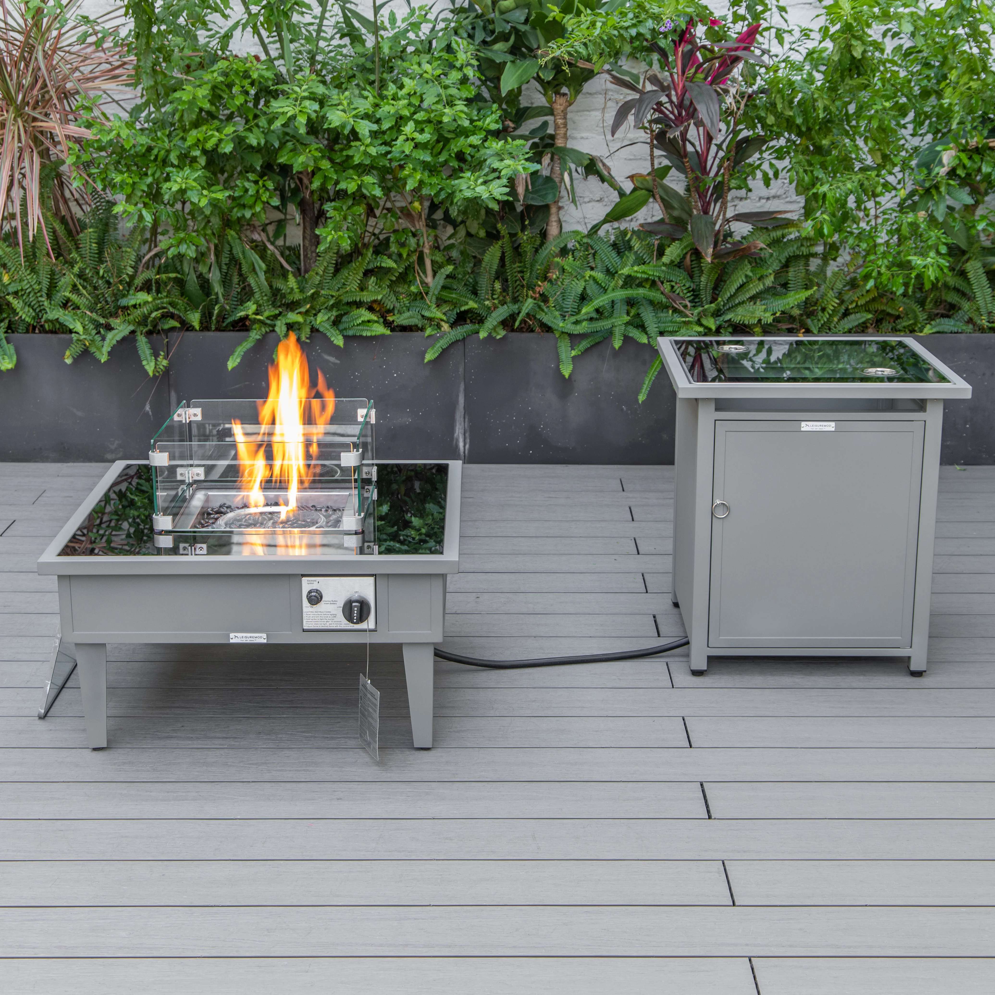 Walbrooke Patio Square Fire Pit and Tank Holder in Grey