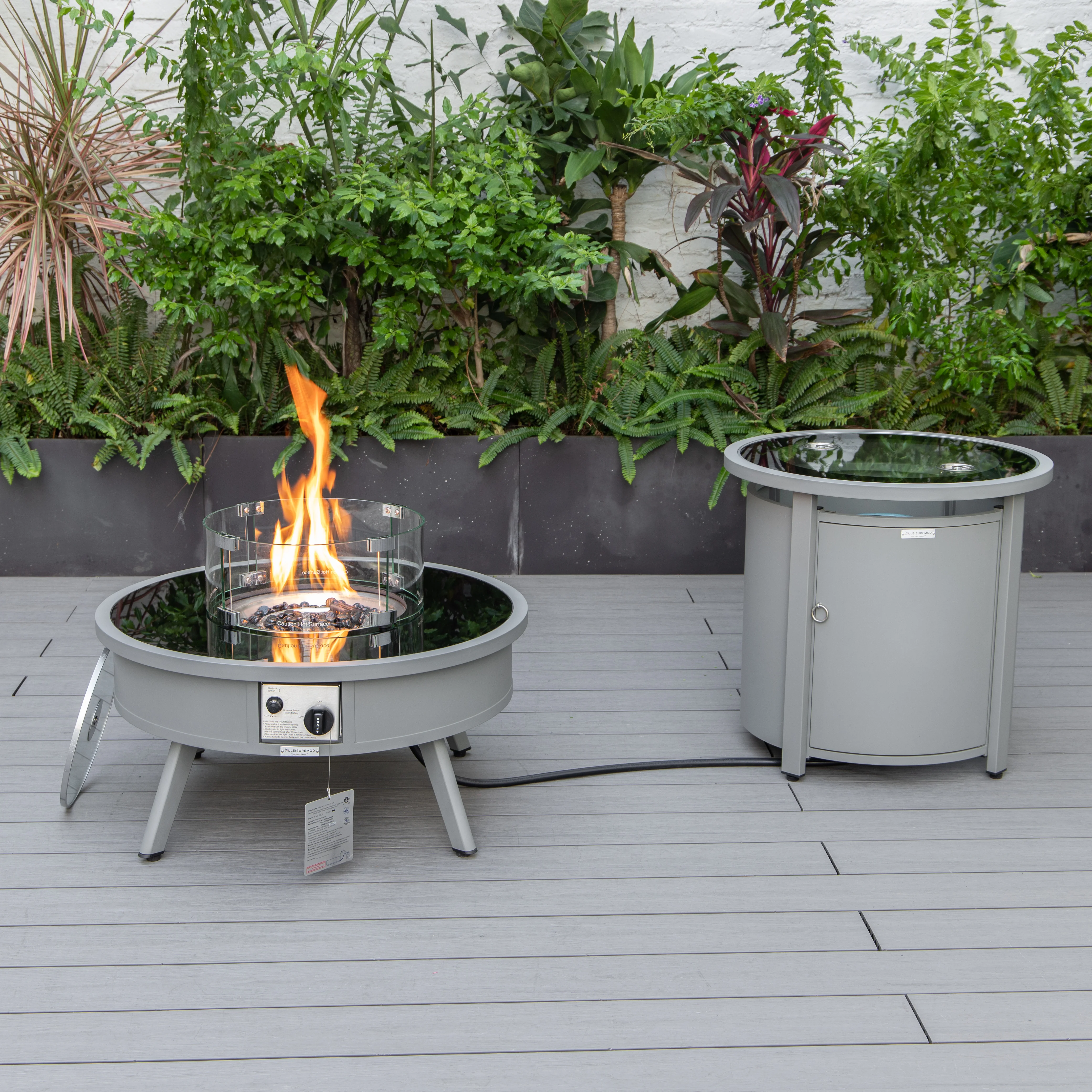 Walbrooke Patio Round Fire Pit and Tank Holder in Grey