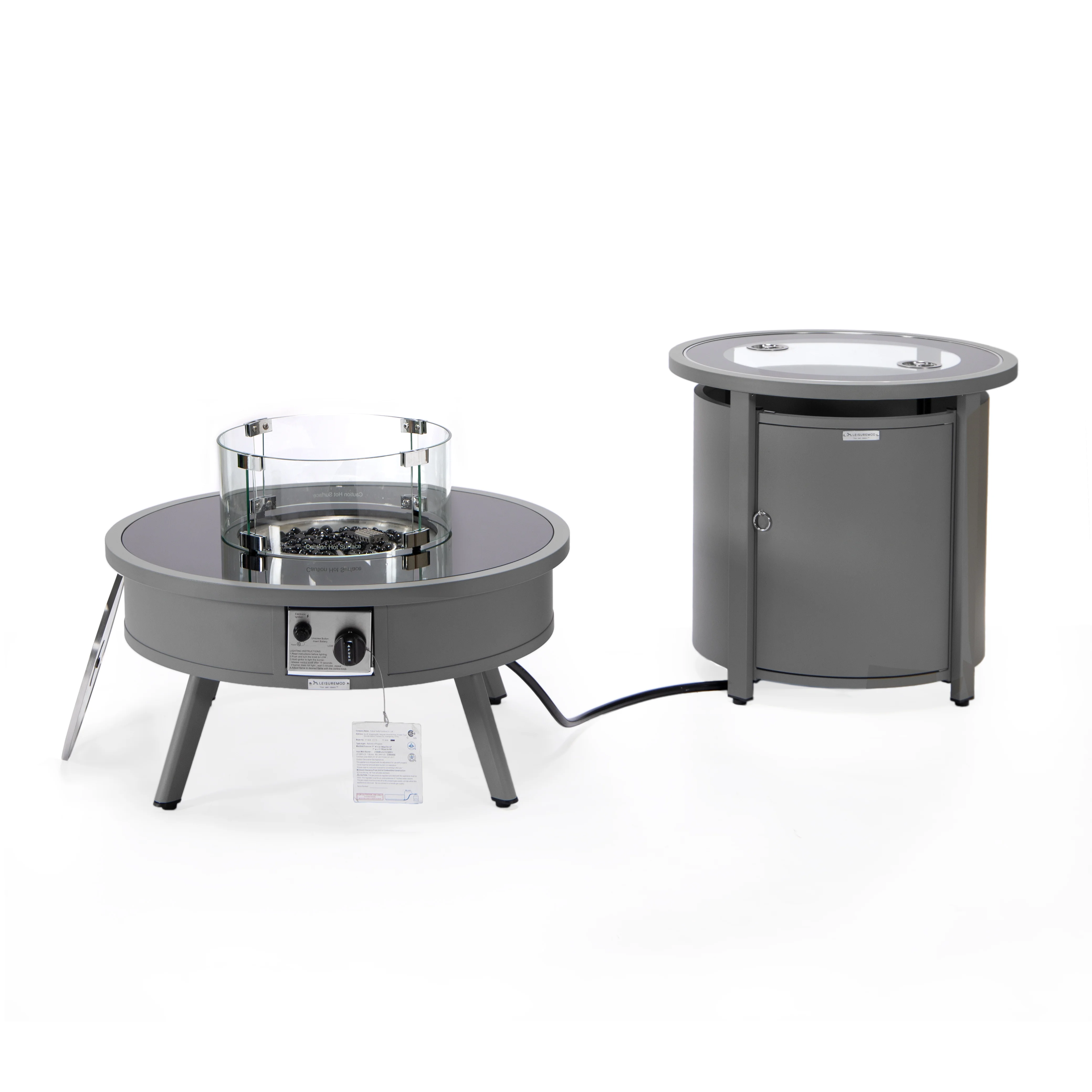 Walbrooke Patio Round Fire Pit and Tank Holder in Grey
