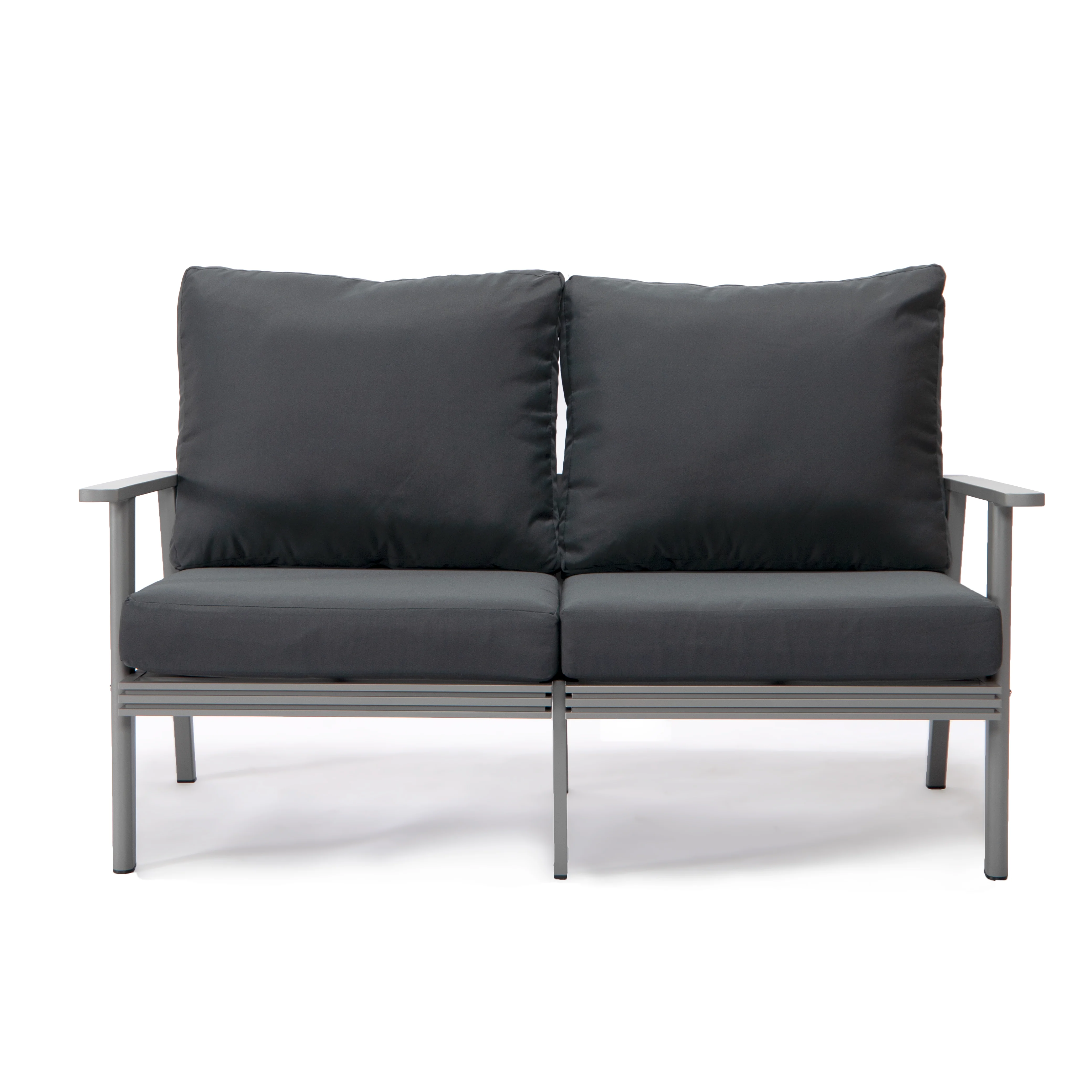 Walbrooke Modern Outdoor Patio Loveseat with Gray Aluminum Frame and Removable Cushions For Patio and Backyard Garden
