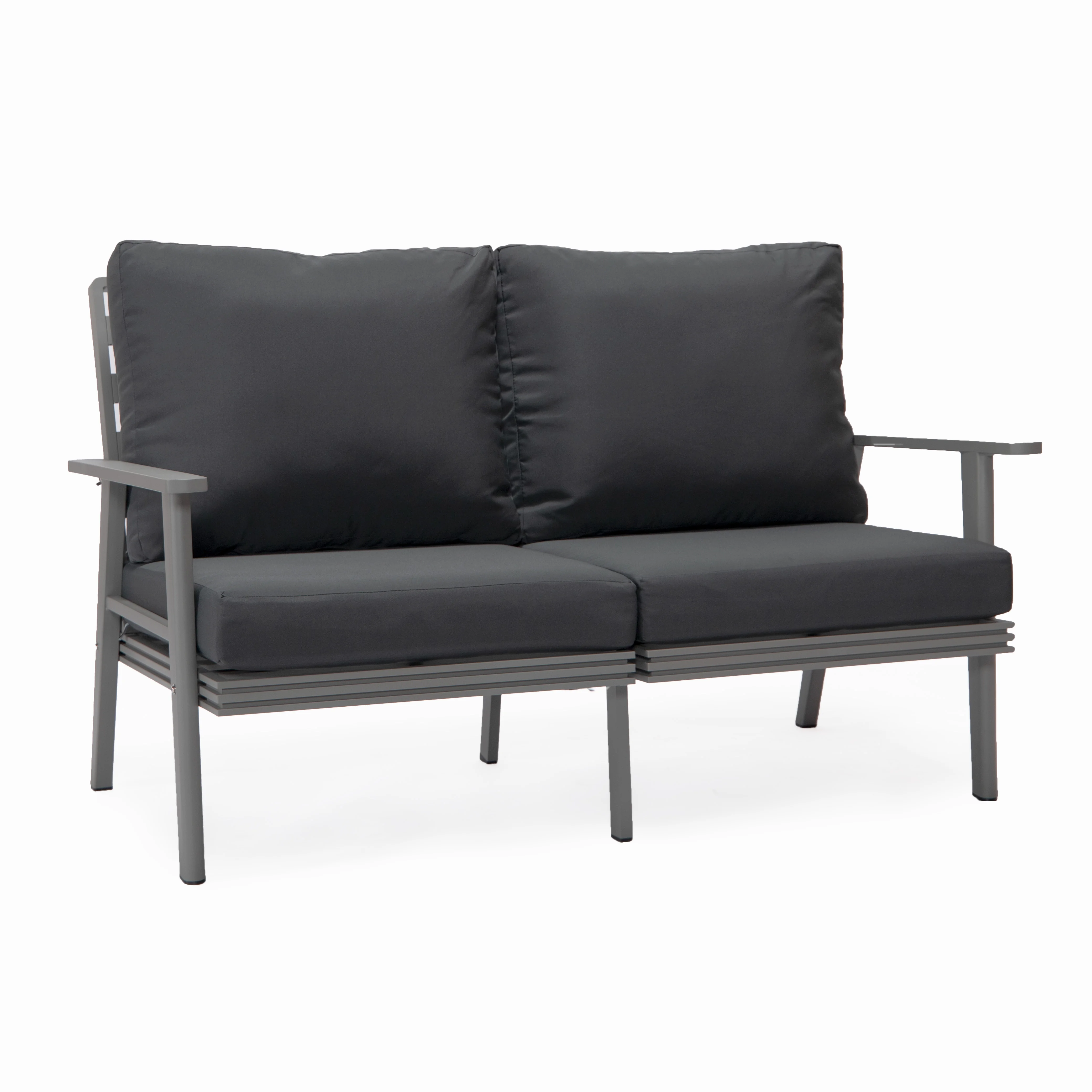 Walbrooke Modern Outdoor Patio Loveseat with Gray Aluminum Frame and Removable Cushions For Patio and Backyard Garden