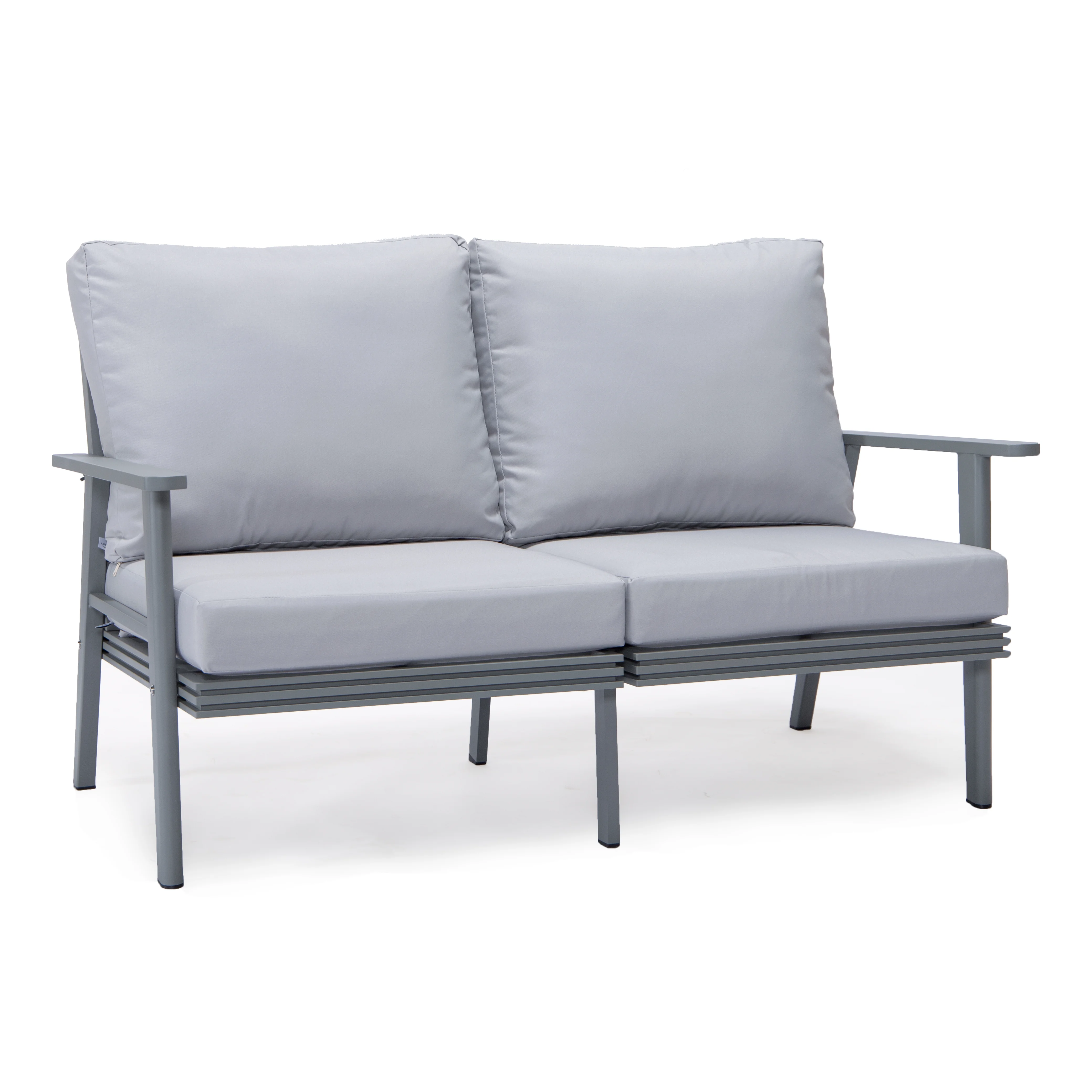 Walbrooke Modern Outdoor Patio Loveseat with Gray Aluminum Frame and Removable Cushions For Patio and Backyard Garden