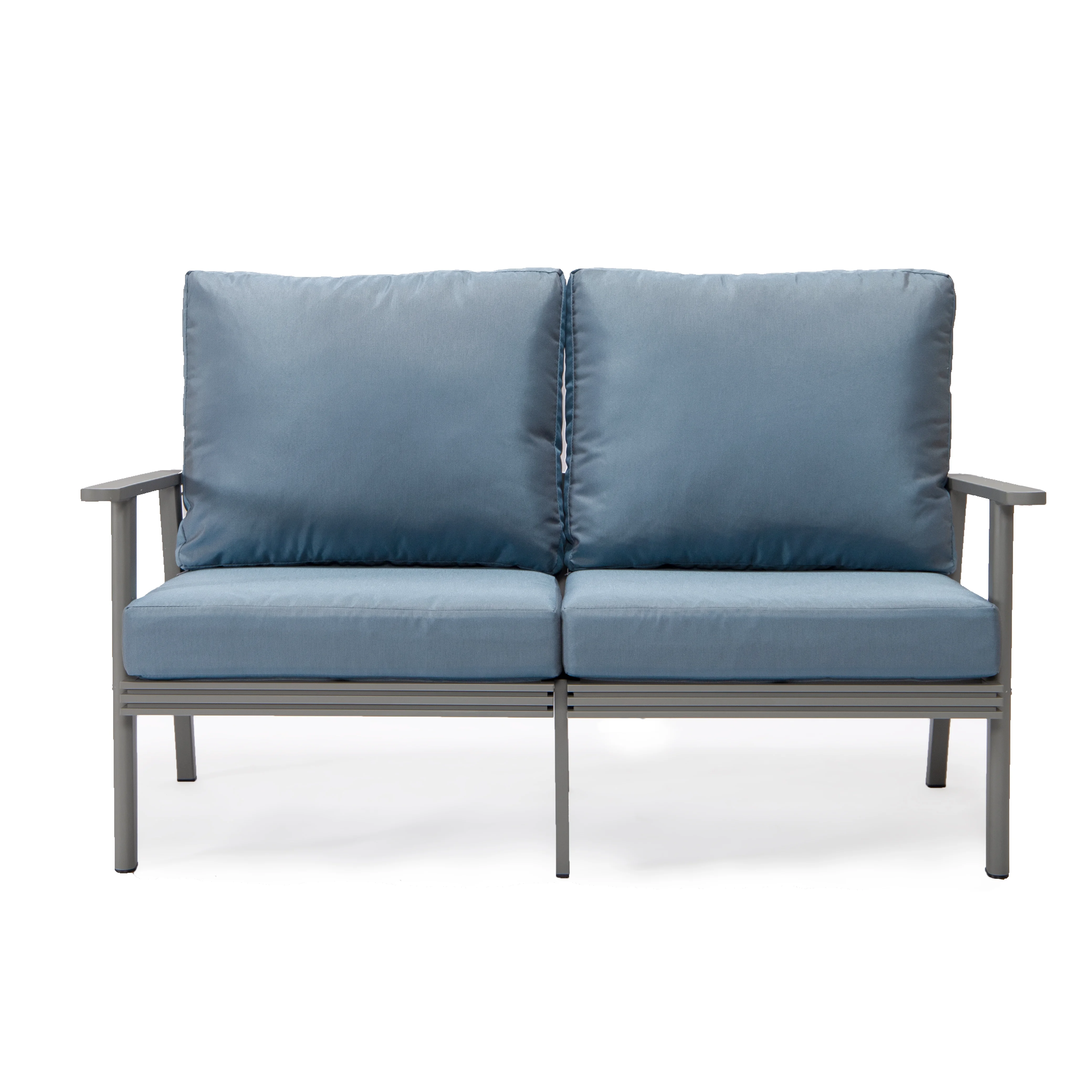 Walbrooke Modern Outdoor Patio Loveseat with Gray Aluminum Frame and Removable Cushions For Patio and Backyard Garden