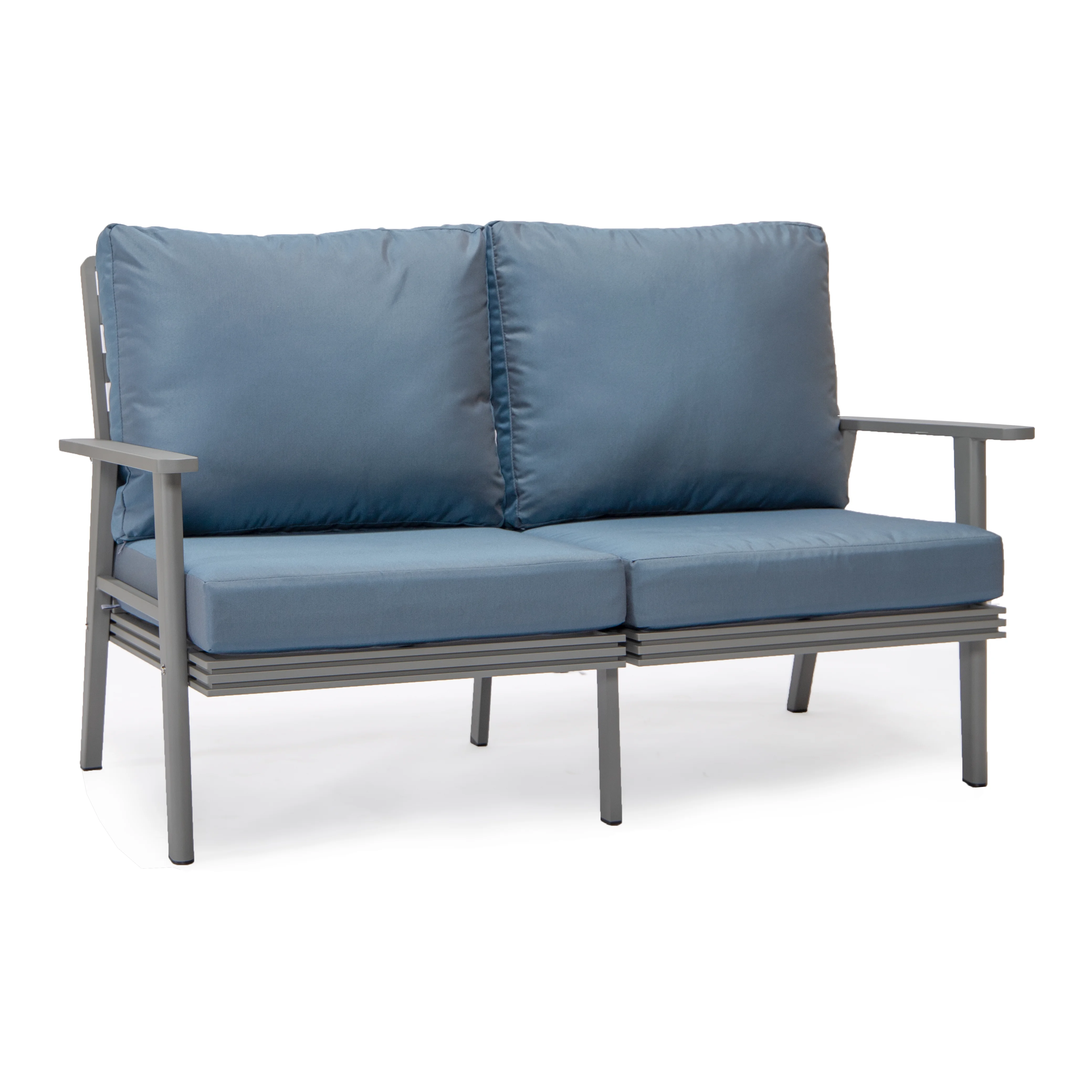 Walbrooke Modern Outdoor Patio Loveseat with Gray Aluminum Frame and Removable Cushions For Patio and Backyard Garden