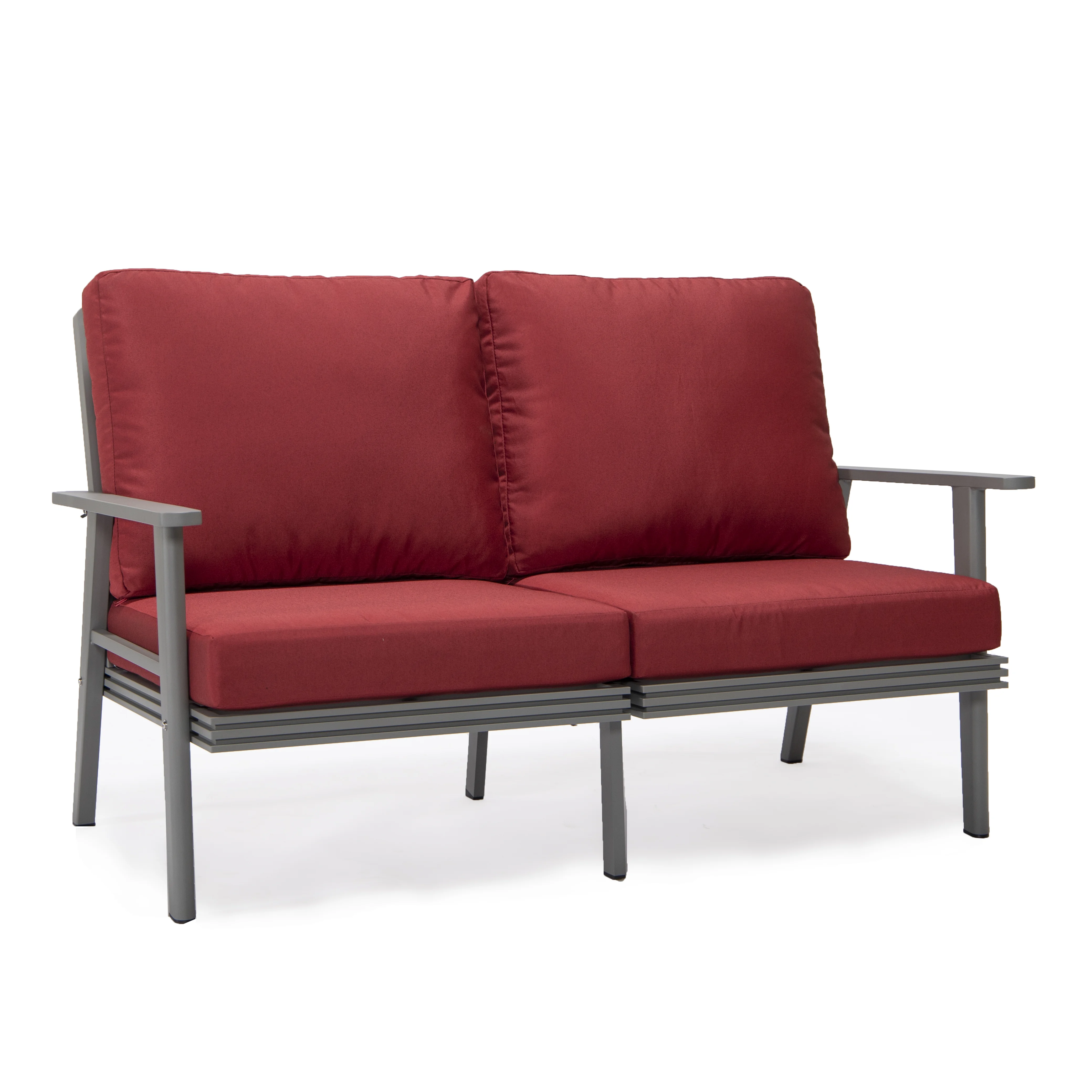 Walbrooke Modern Outdoor Patio Loveseat with Gray Aluminum Frame and Removable Cushions For Patio and Backyard Garden