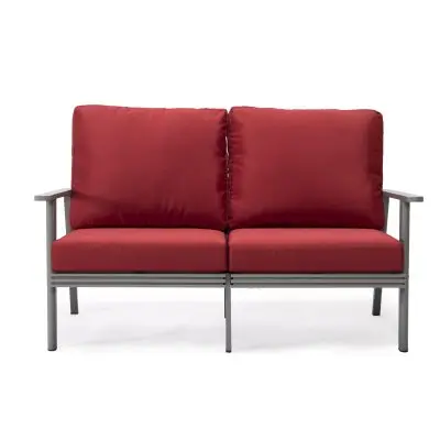Walbrooke Modern Outdoor Patio Loveseat with Gray Aluminum Frame and Removable Cushions For Patio and Backyard Garden