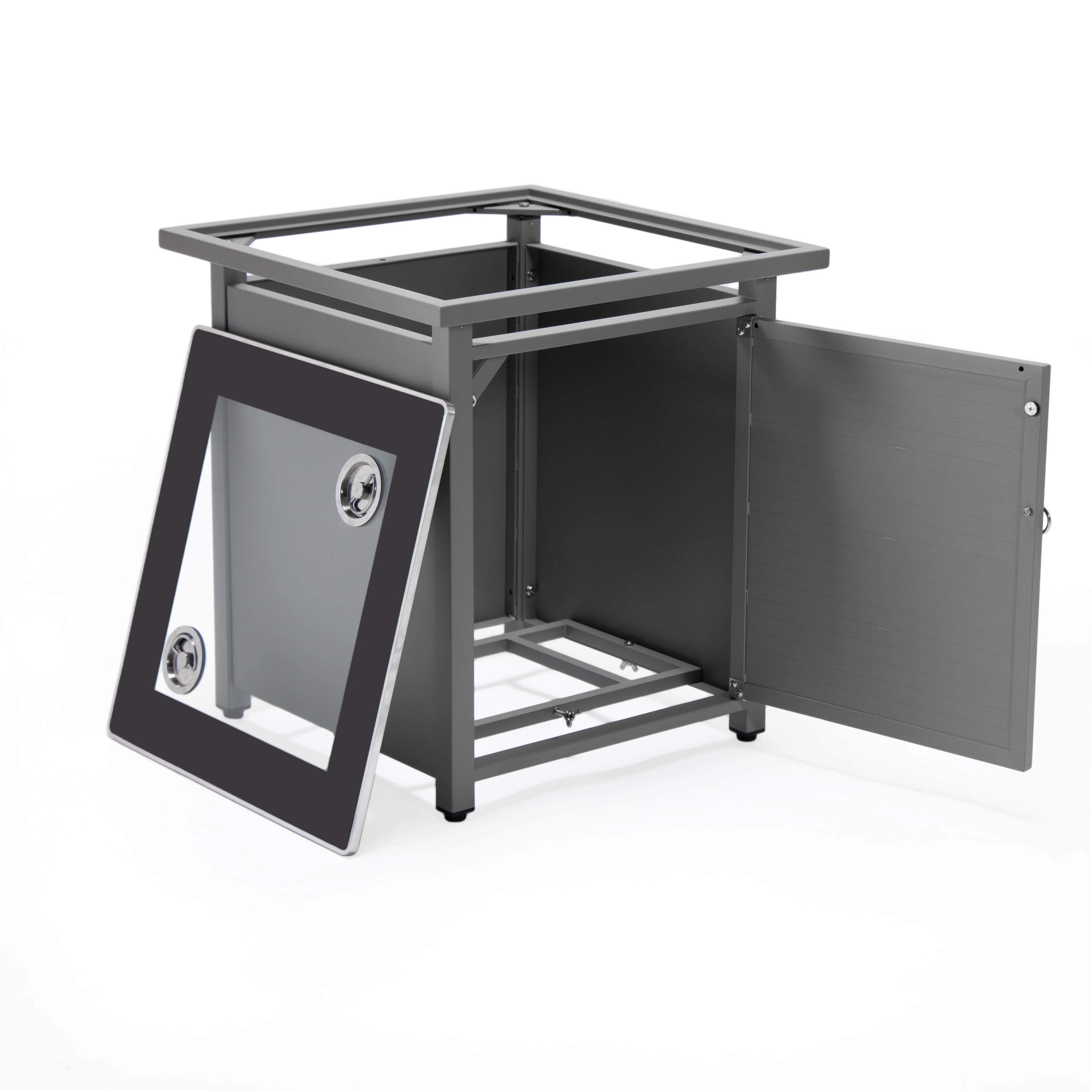 Walbrooke Patio Square Fire Pit and Tank Holder with Slats Design in Grey