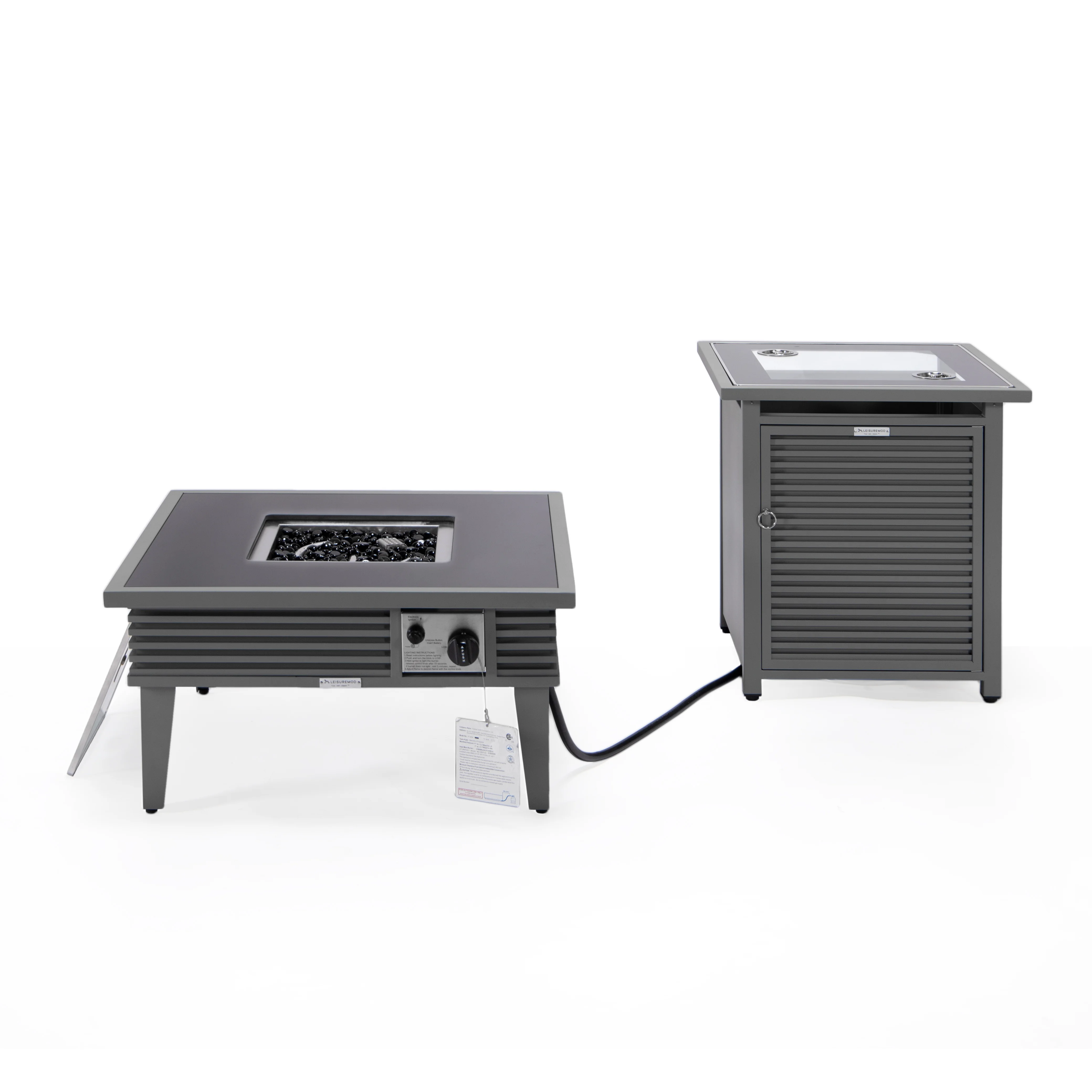 Walbrooke Patio Square Fire Pit and Tank Holder with Slats Design in Grey