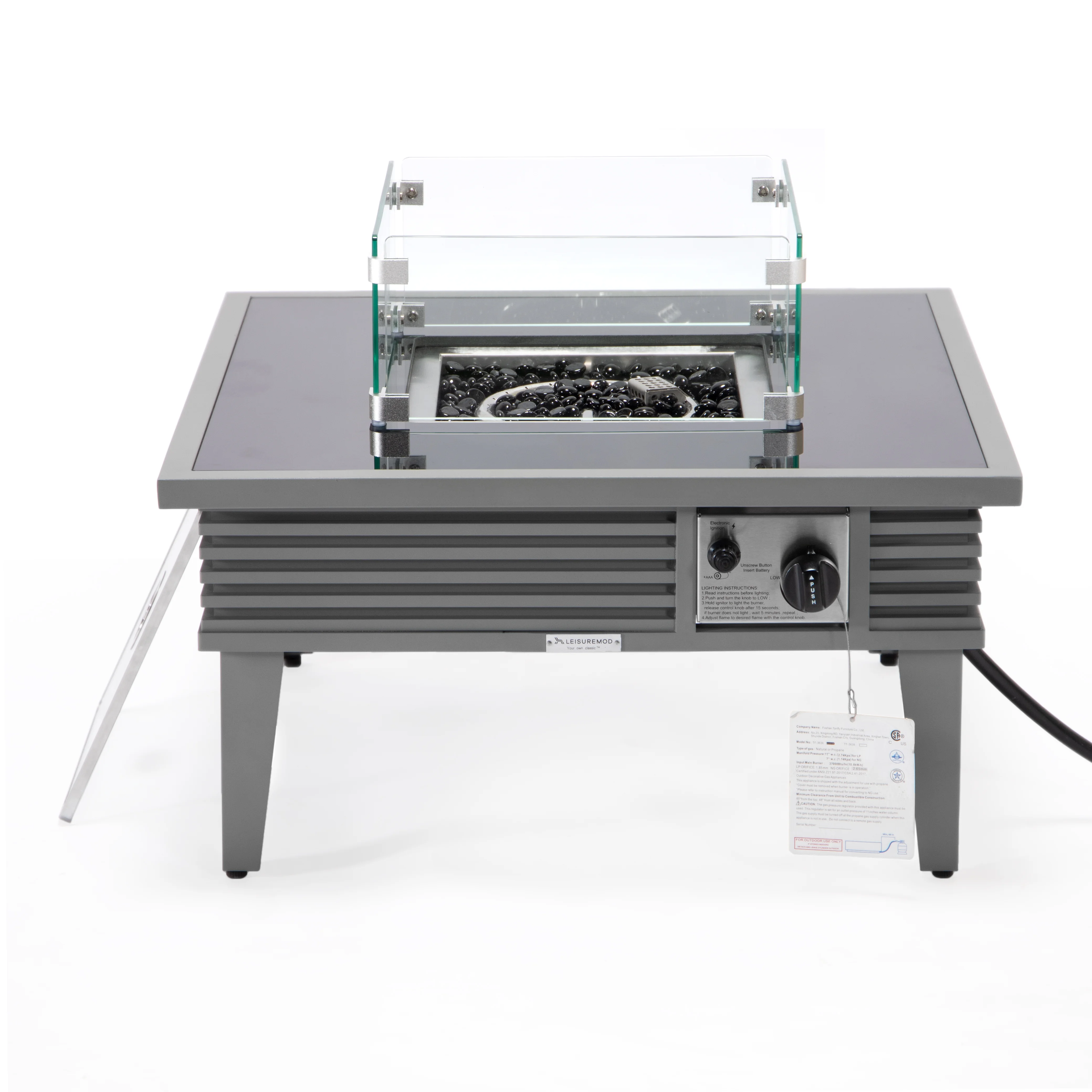 Walbrooke Outdoor Patio Aluminum Square Slats Design Fire Pit Side Table with Lid and Fire Glass for Patio and Backyard Garden