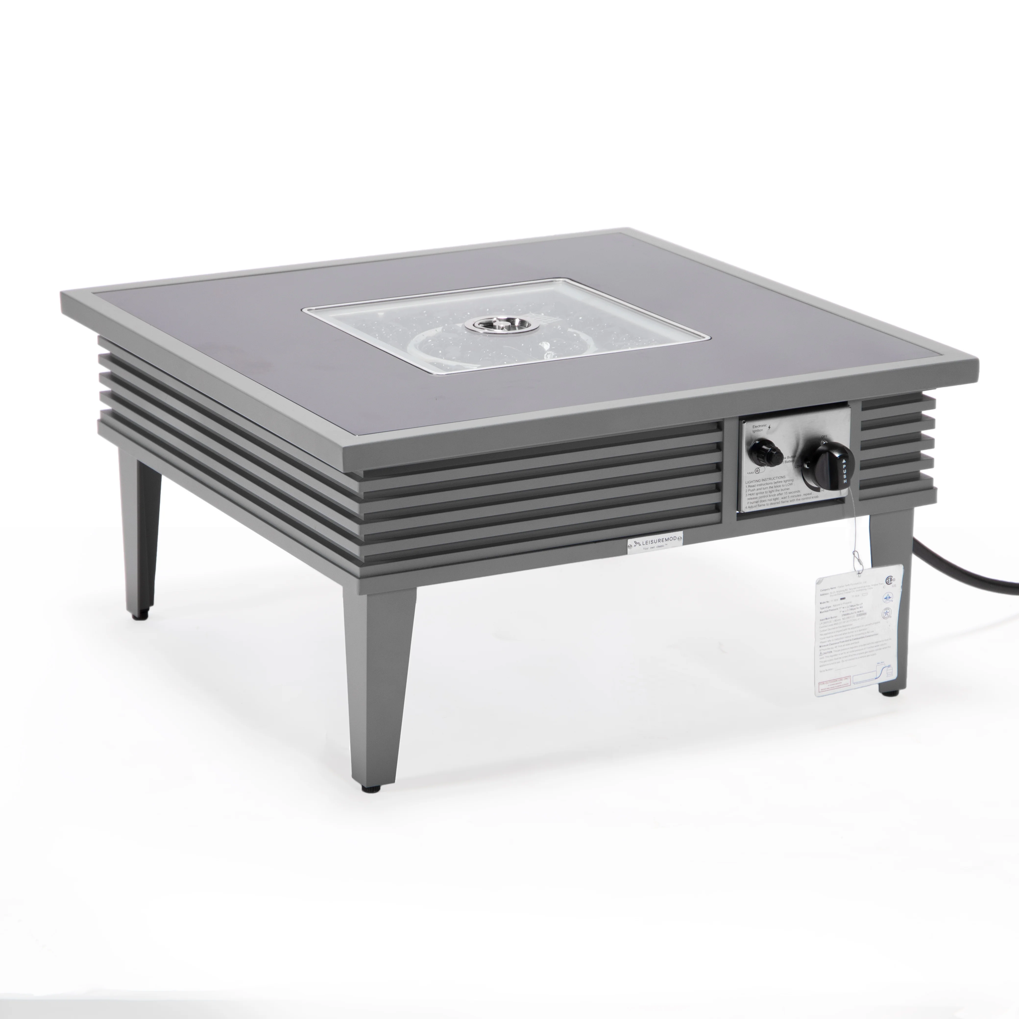 Walbrooke Outdoor Patio Aluminum Square Slats Design Fire Pit Side Table with Lid and Fire Glass for Patio and Backyard Garden