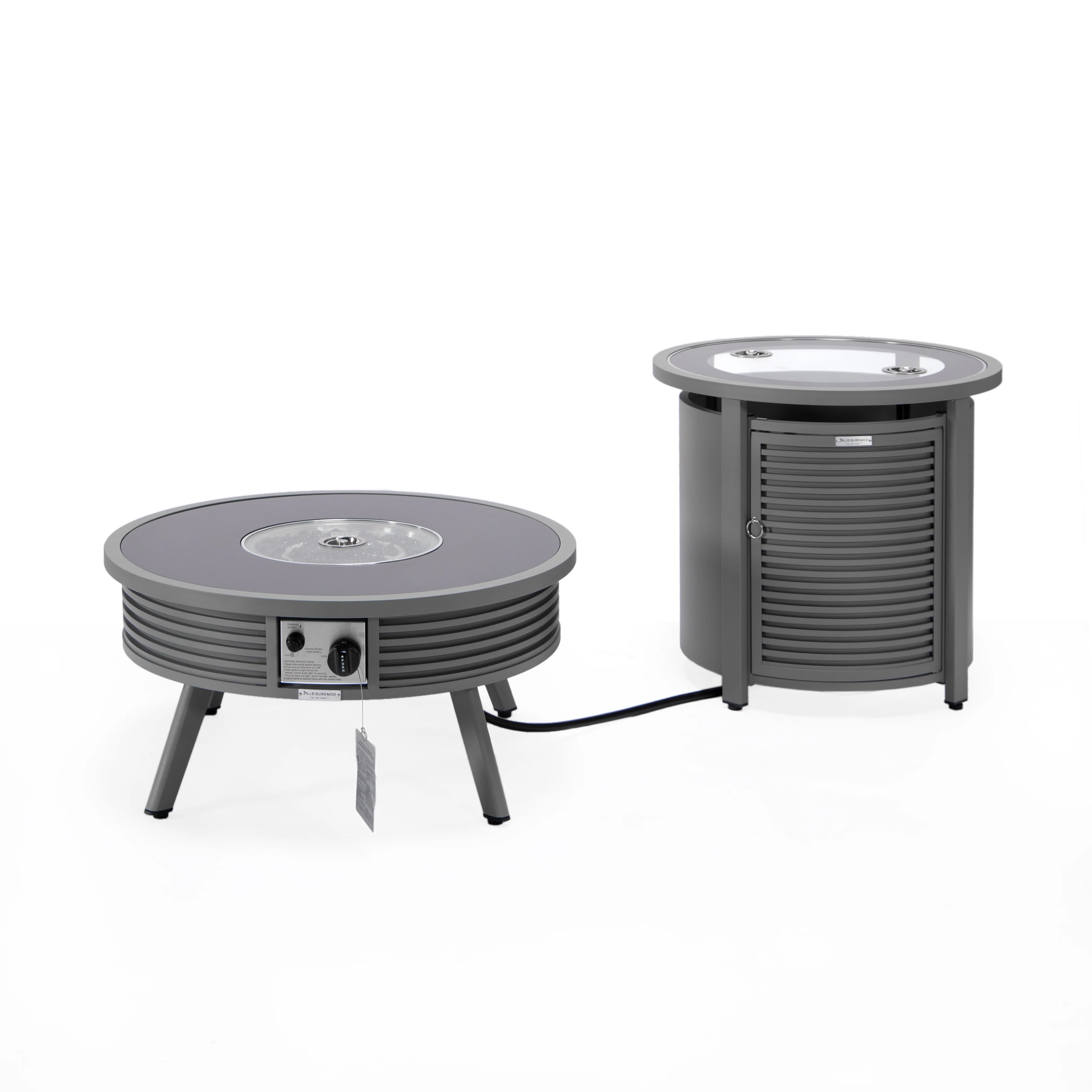 Walbrooke Patio Round Fire Pit and Tank Holder with Slats Design in Grey