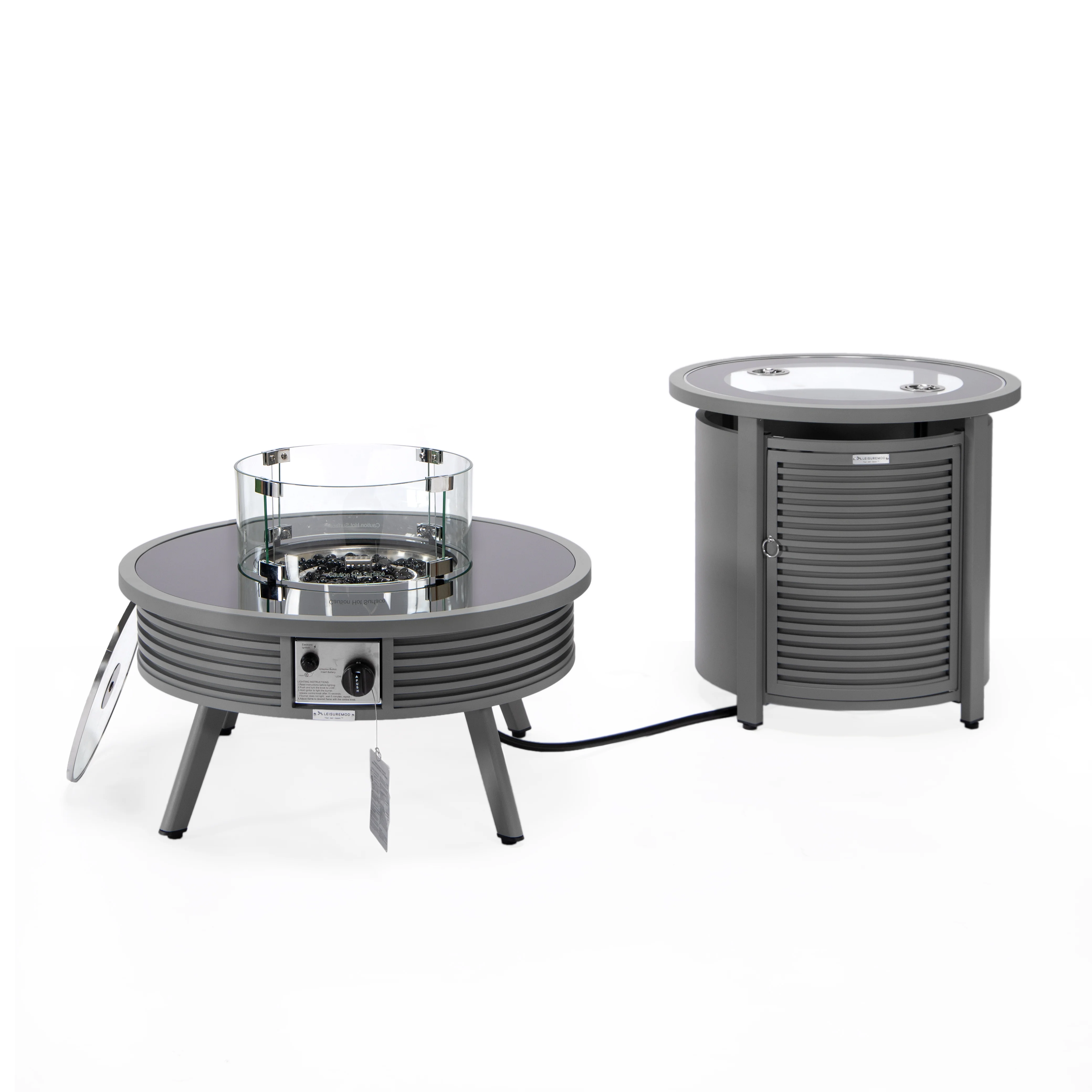 Walbrooke Patio Round Fire Pit and Tank Holder with Slats Design in Grey
