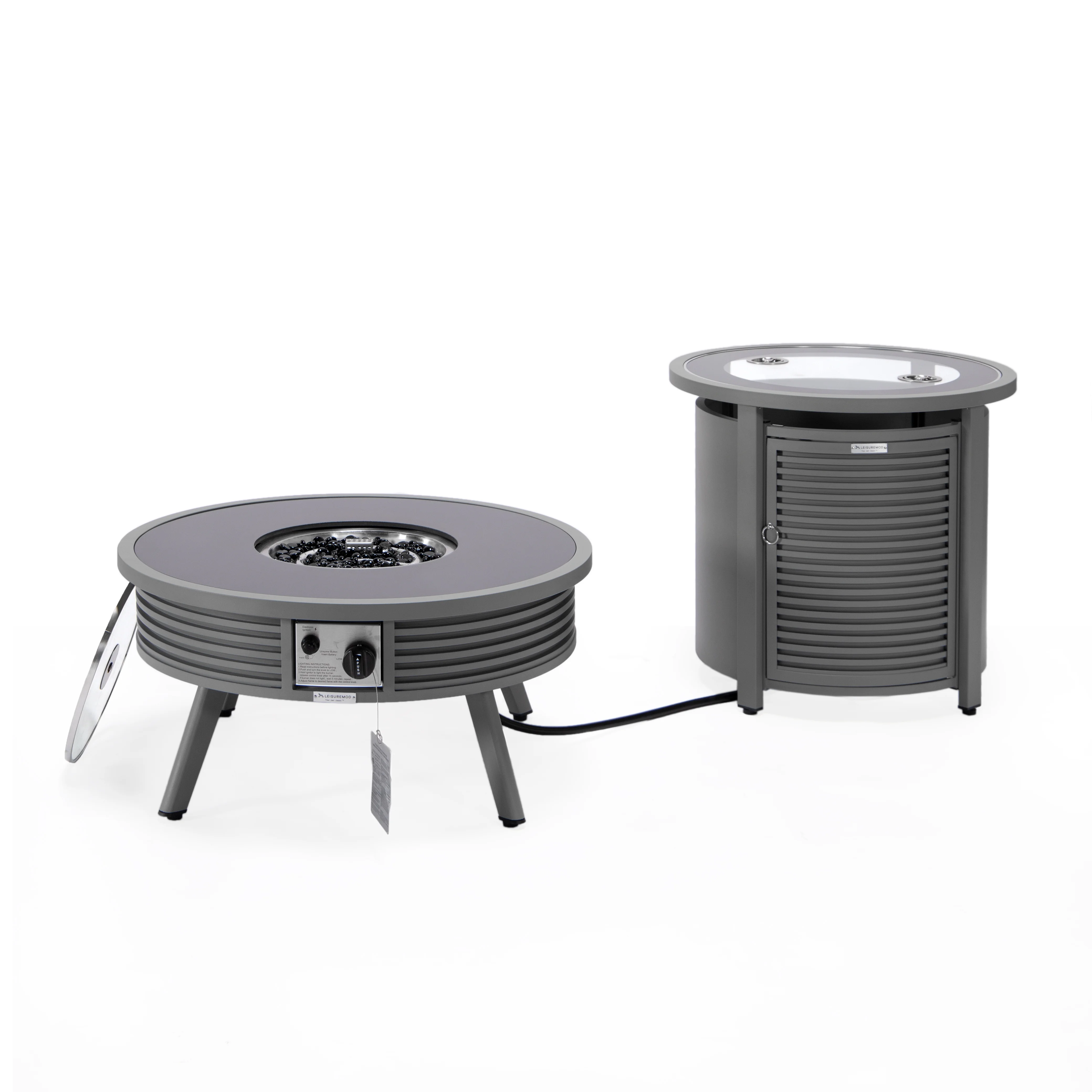 Walbrooke Patio Round Fire Pit and Tank Holder with Slats Design in Grey