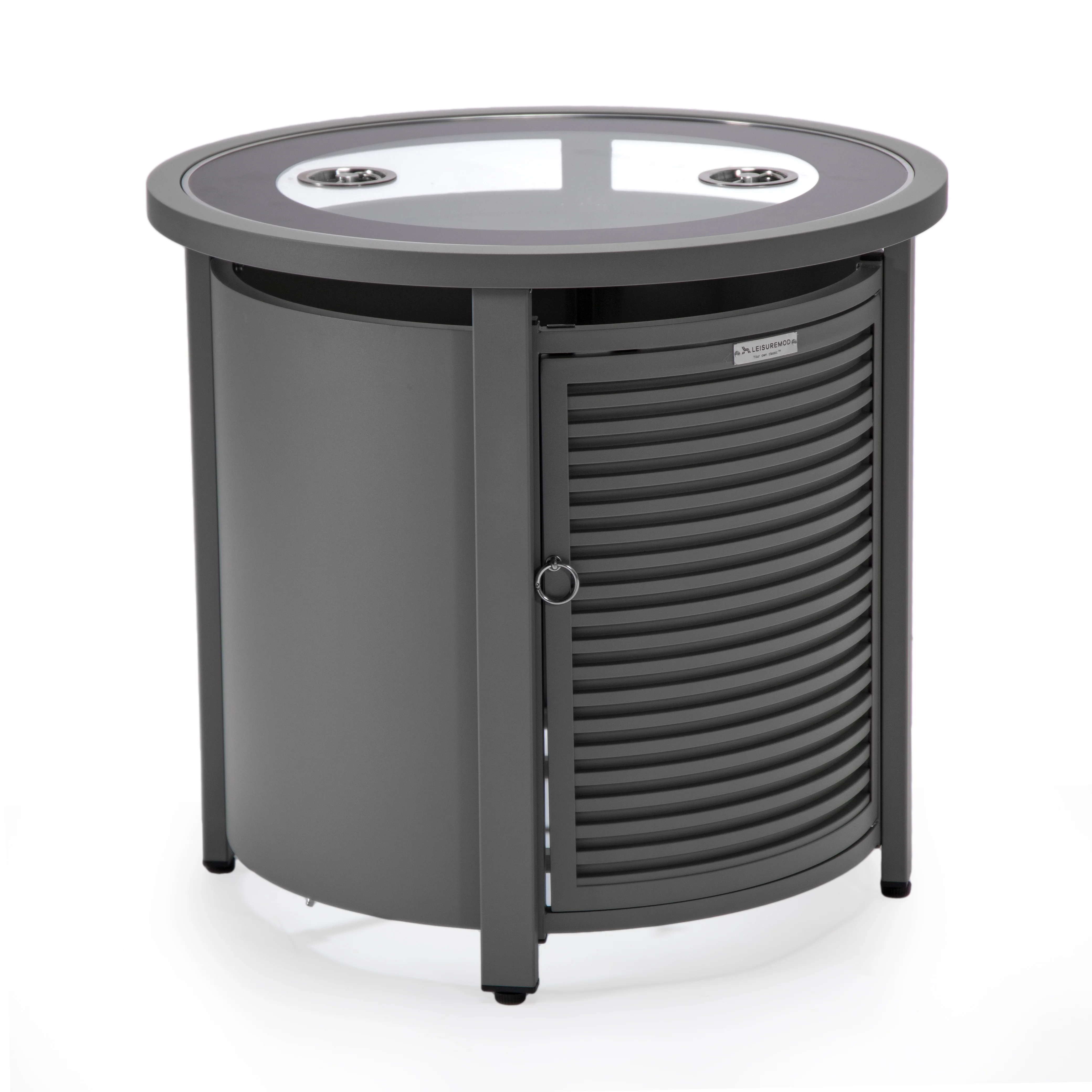 Walbrooke Patio Round Fire Pit and Tank Holder with Slats Design in Grey
