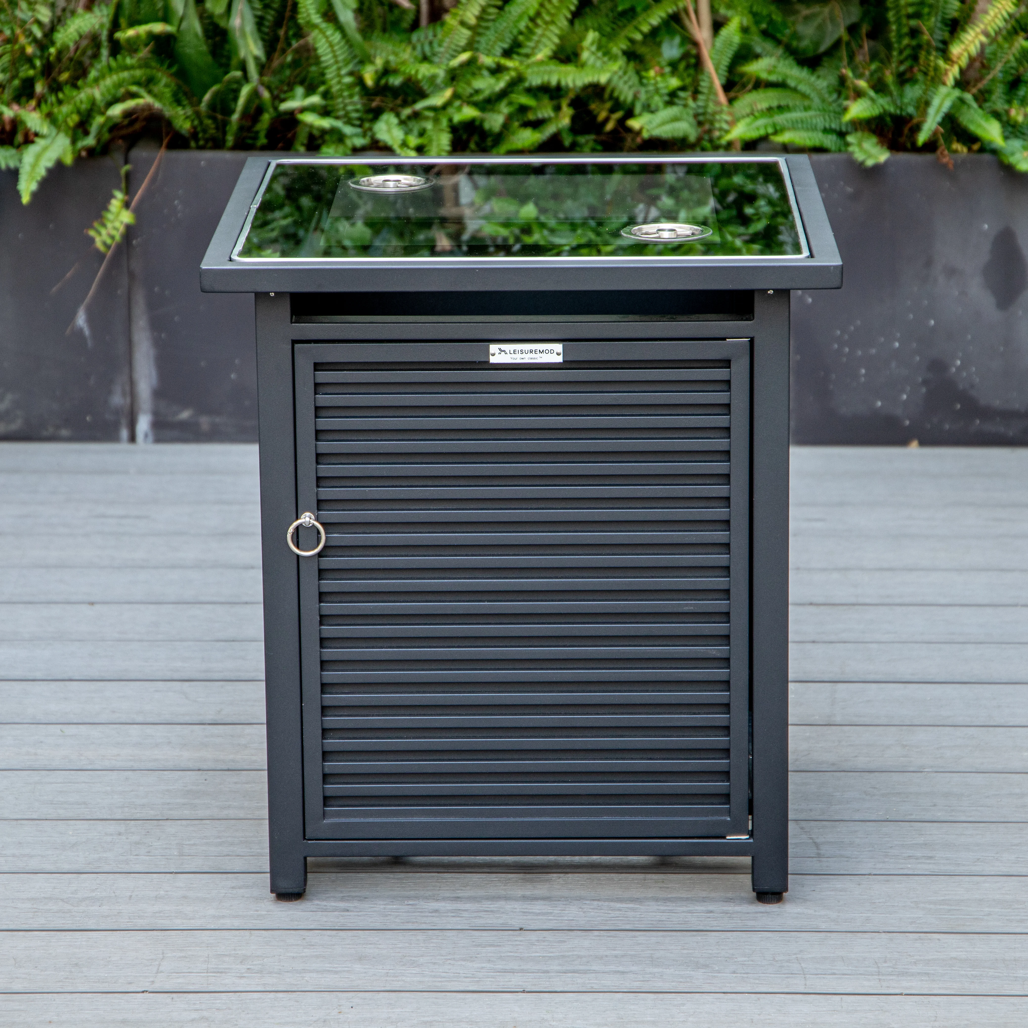 Walbrooke Black Patio Square Tank Holder with Slats Design in Black