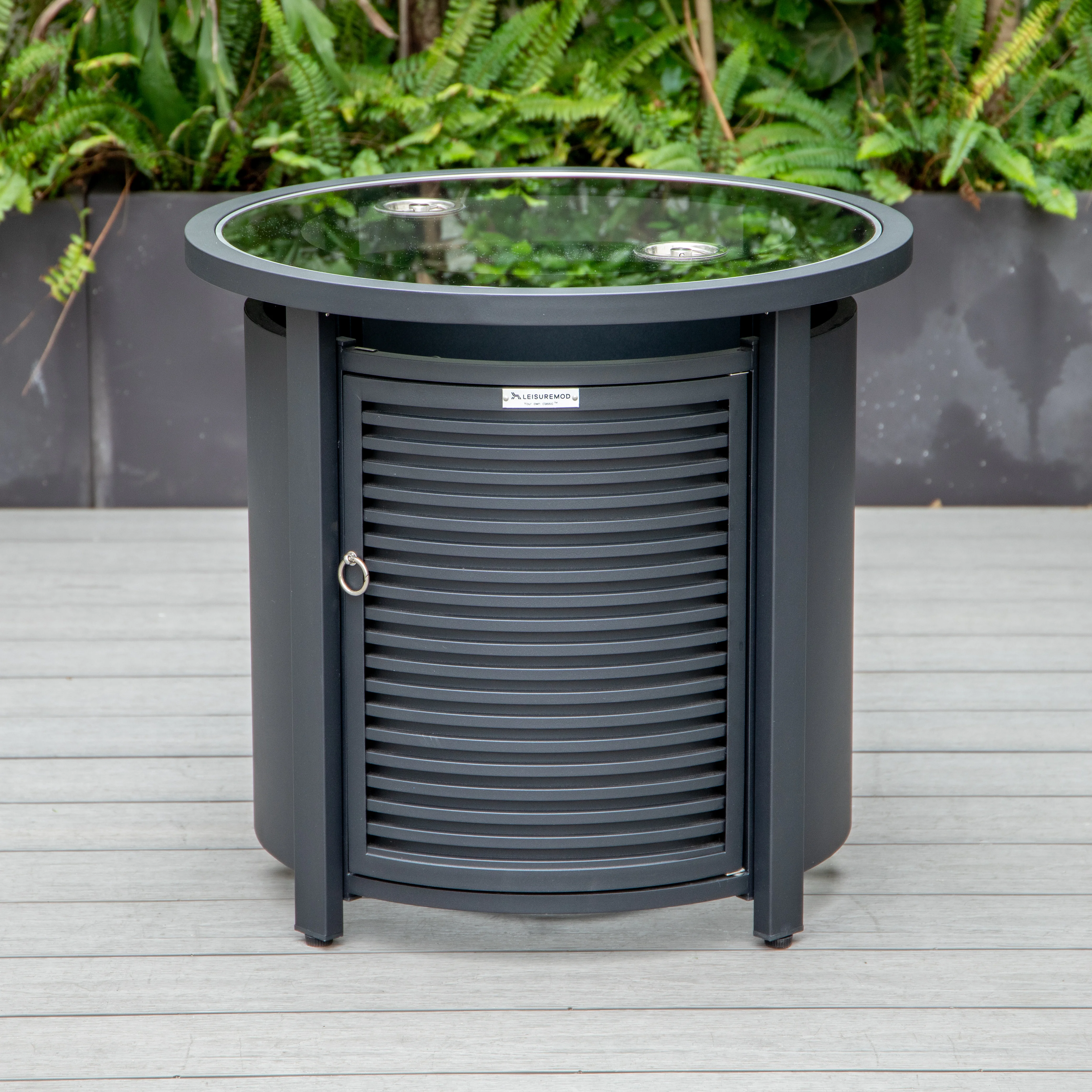Walbrooke Black Patio Round Tank Holder with Slats Design in Black