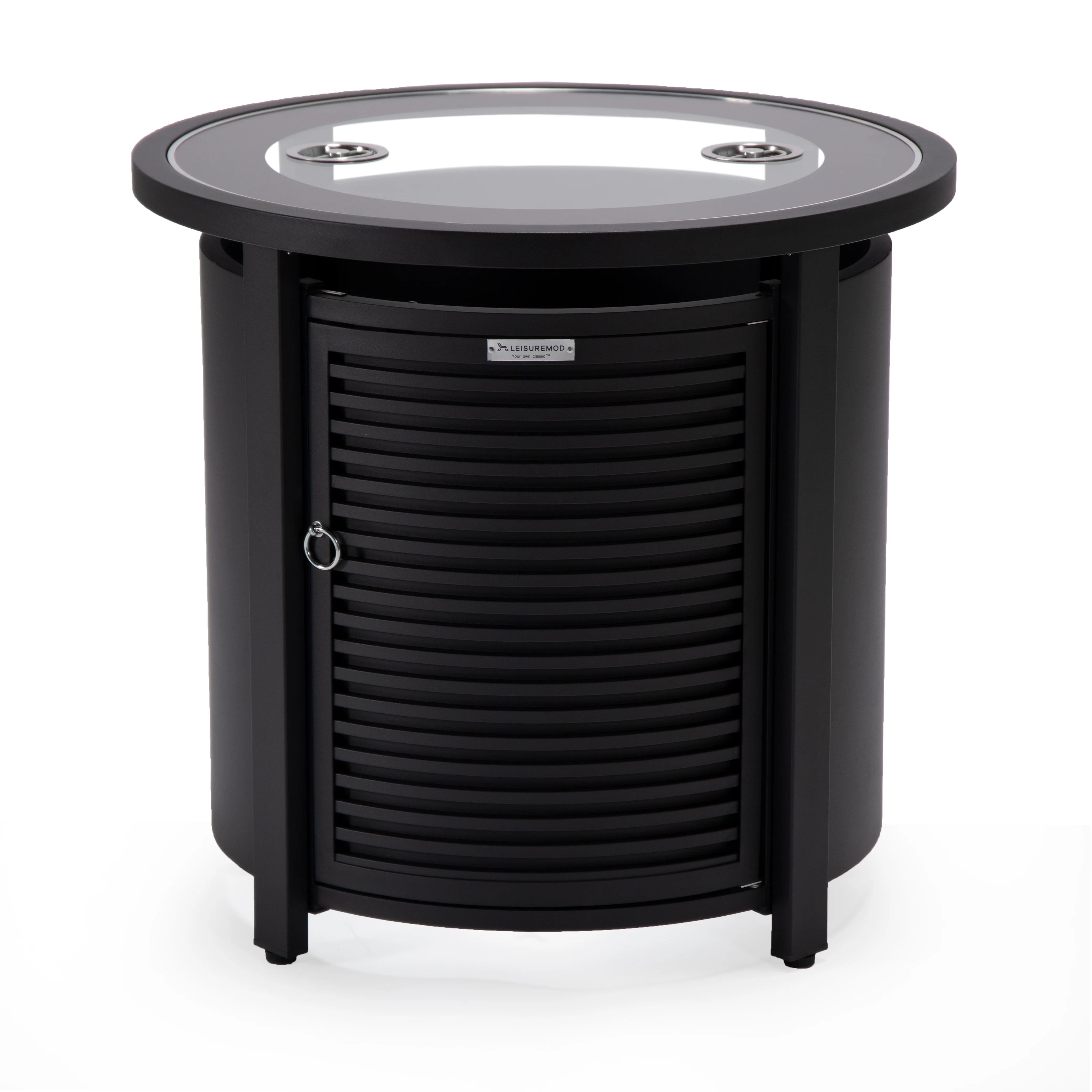 Walbrooke Black Patio Round Tank Holder with Slats Design in Black