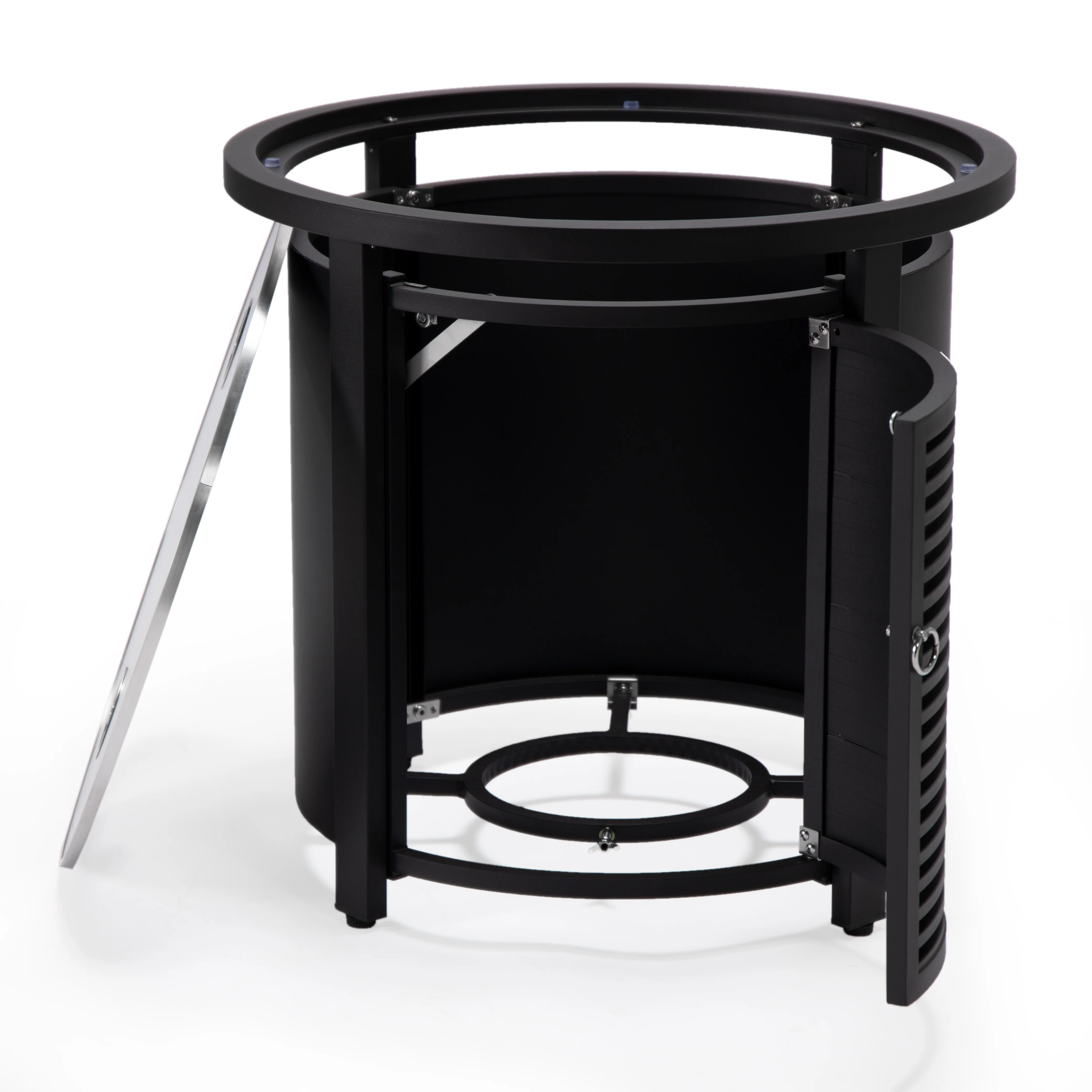 Walbrooke Black Patio Round Tank Holder with Slats Design in Black