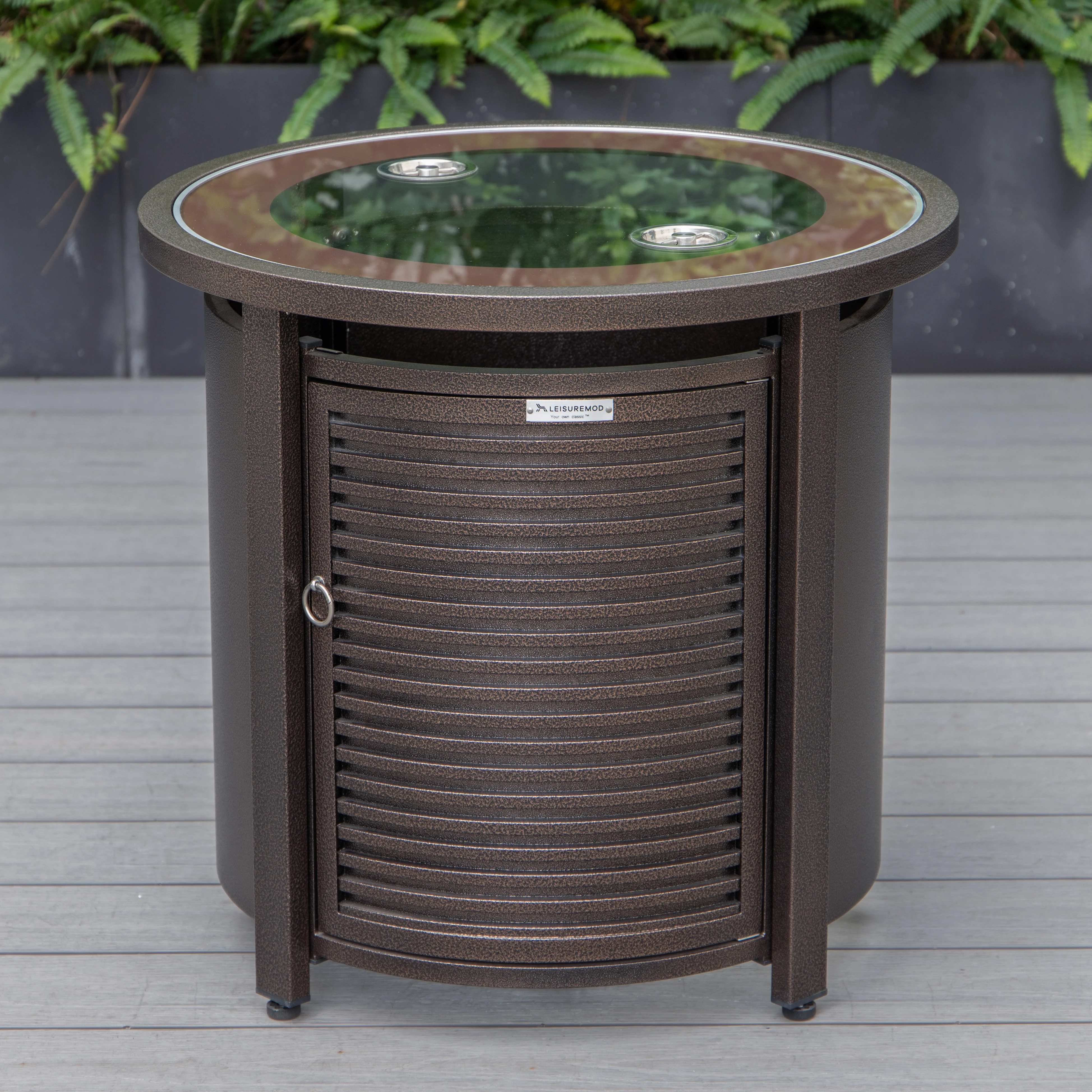 Walbrooke Brown Patio Round Tank Holder with Slats Design in Brown